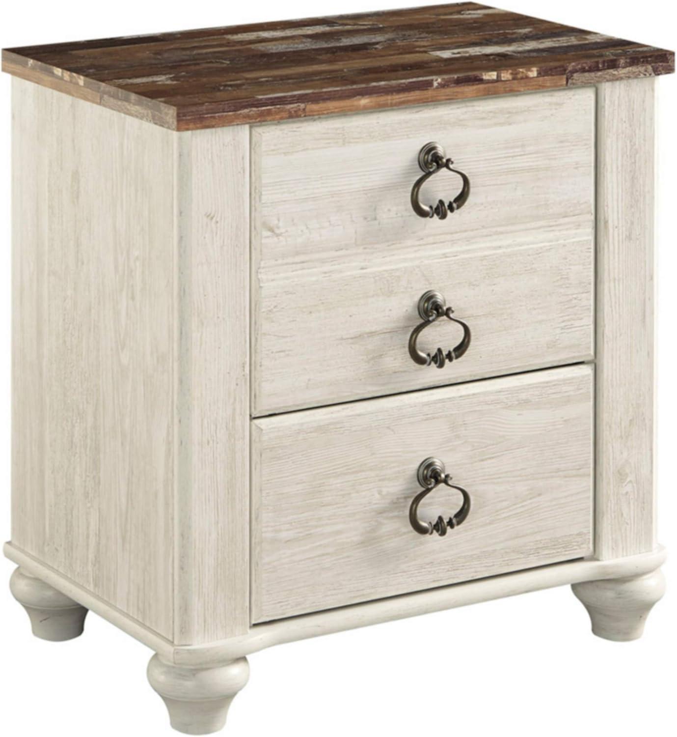 Beige and Black 2-Drawer Nightstand with USB Ports