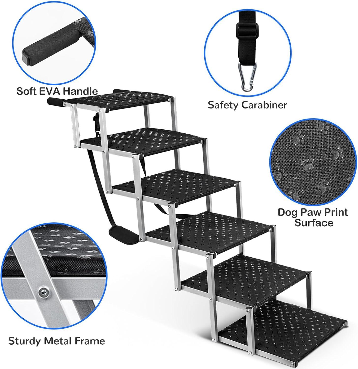 Portable Folding Dog Stairs For Cars, SUV, Trucks, For Large Dogs With Non-Slip Surface, 6 Steps