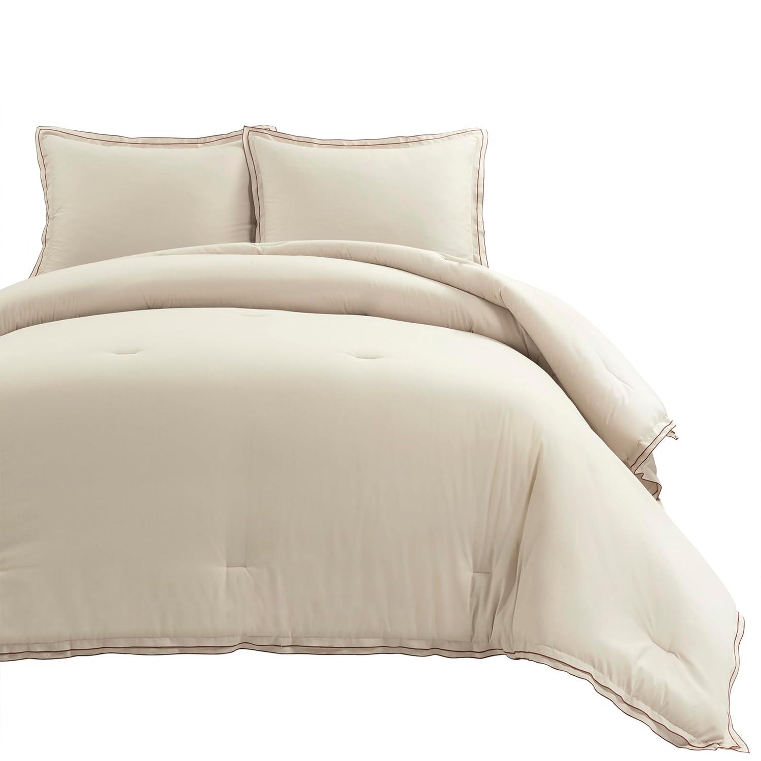 Hampton Double Flange Embroidered Contrast Edge Comforter 3 Pieces Set