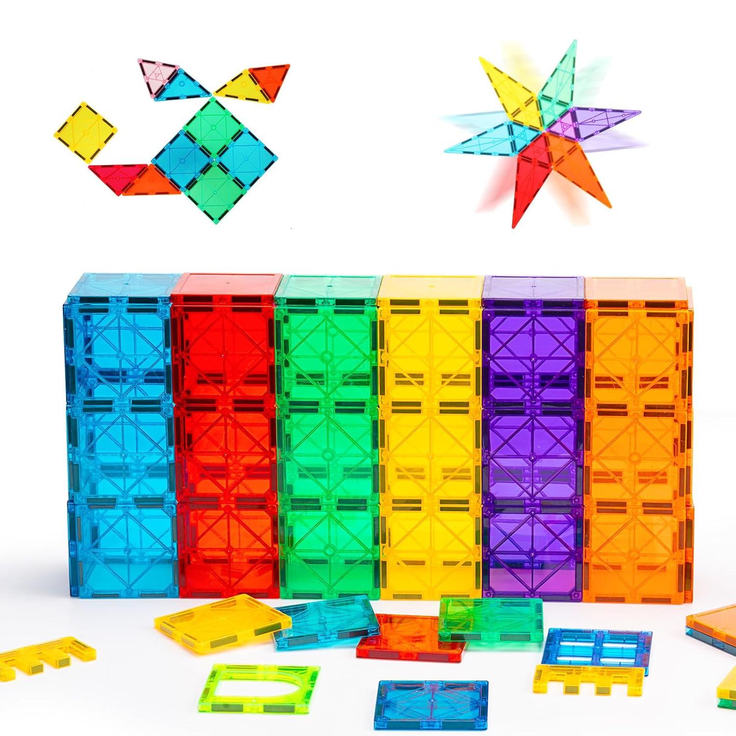 Gemmicc Magnetic Tiles, Deluxe 136 PCS Building Blocks Magnet Toys for Kids,3D Magnet Puzzles Stacking Blocks for Boys Girls,Huge Set with 2 Cars