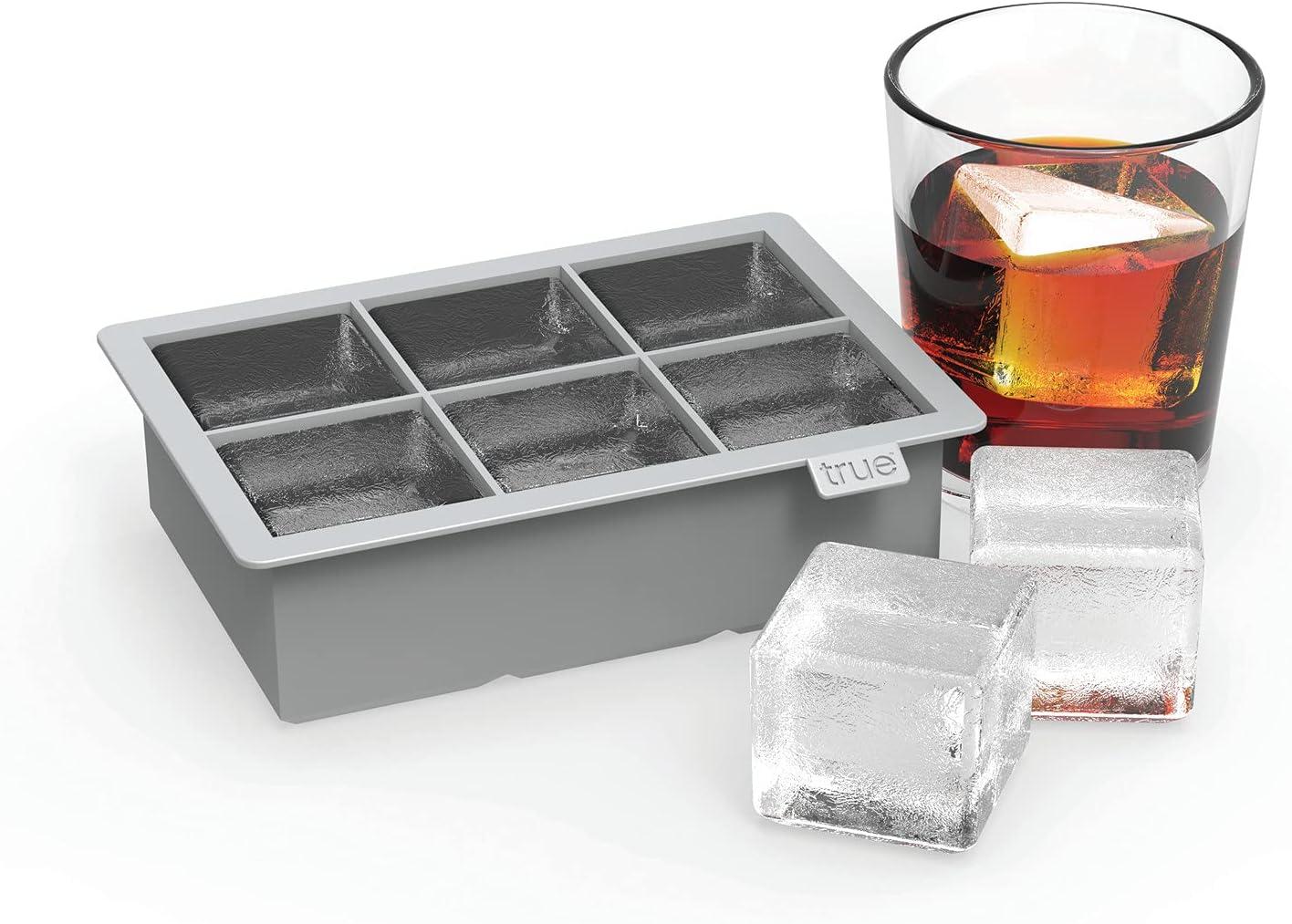 True Colossal Ice Cube Tray, Extra Large Ice Cubes, Dishwasher Safe Flexible Silicone Ice Cube Tray, Makes 6 2 Inch Ice Cubes, Grey, Set of 1