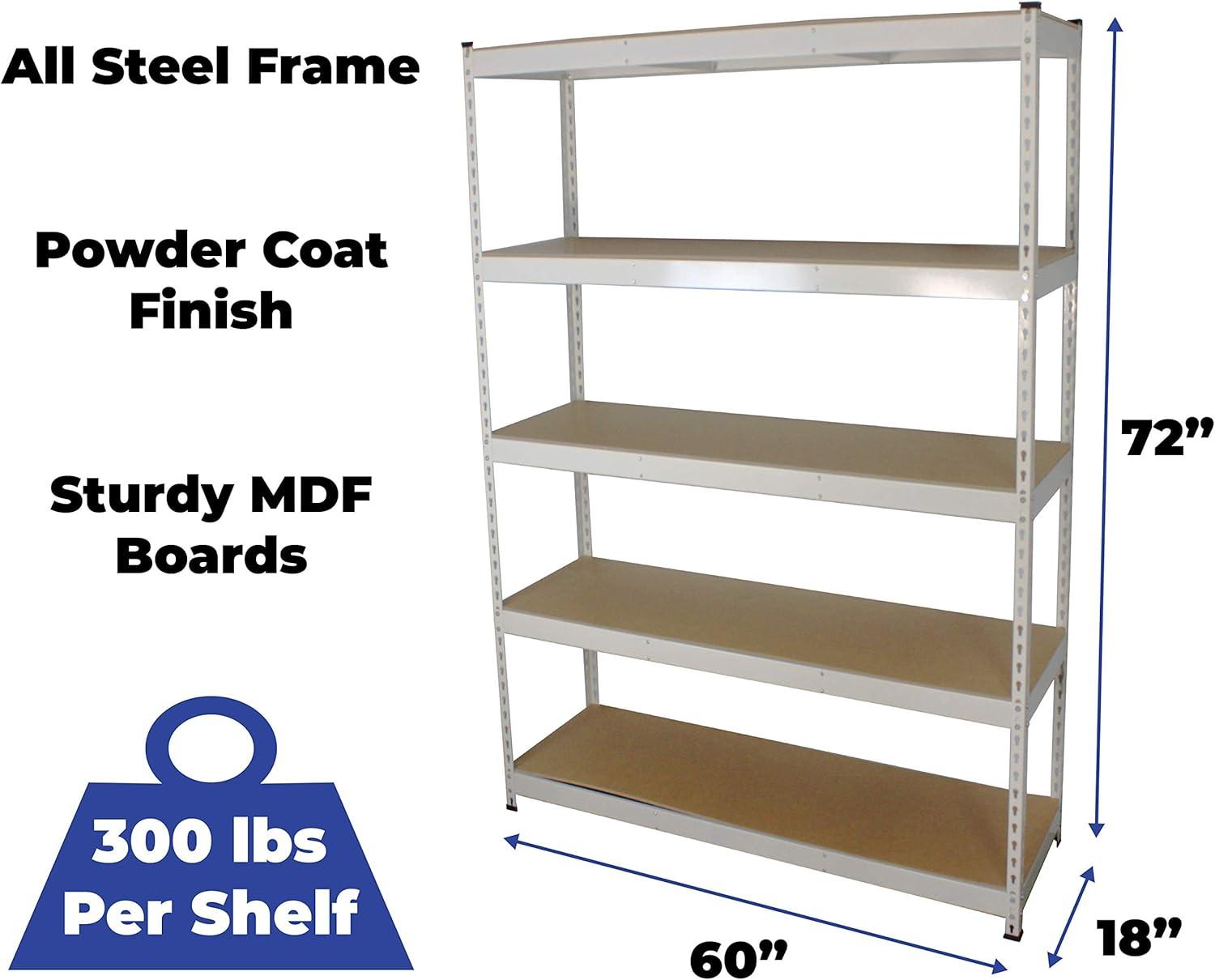 Modular White Steel Rivet Garage Shelving Unit 60" x 72"