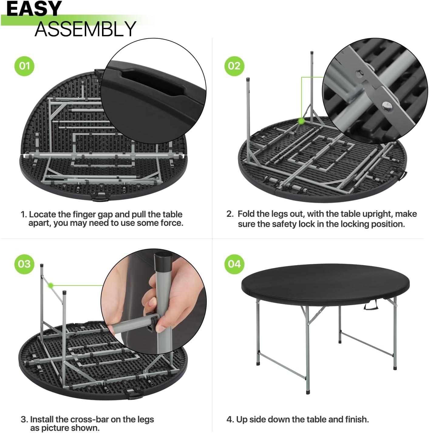 Magshion 5.5Ft Round Folding Table Portable Plastic Table With Handle Foldable Banquet Table For Dining Camping And Picnics