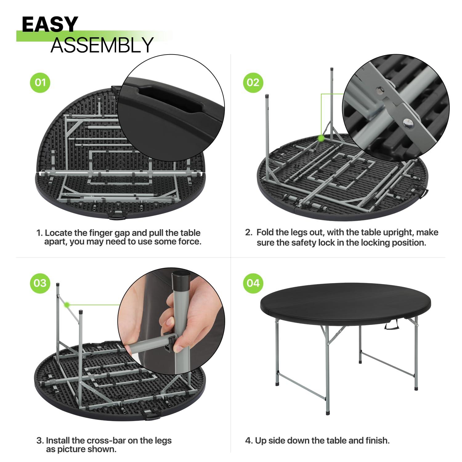Magshion 5.5Ft Round Folding Table Portable Plastic Table With Handle Foldable Banquet Table For Dining Camping And Picnics