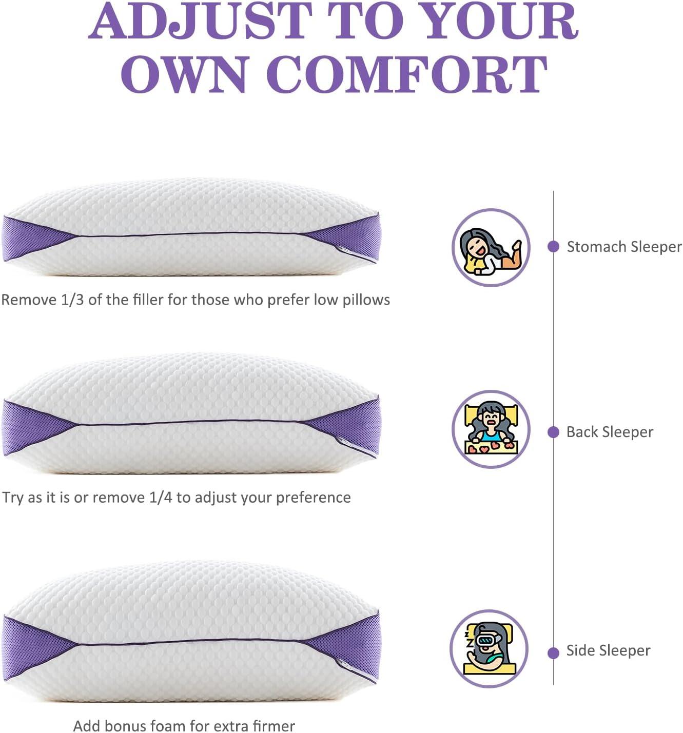 Queen Size White and Purple Memory Foam Cooling Pillow