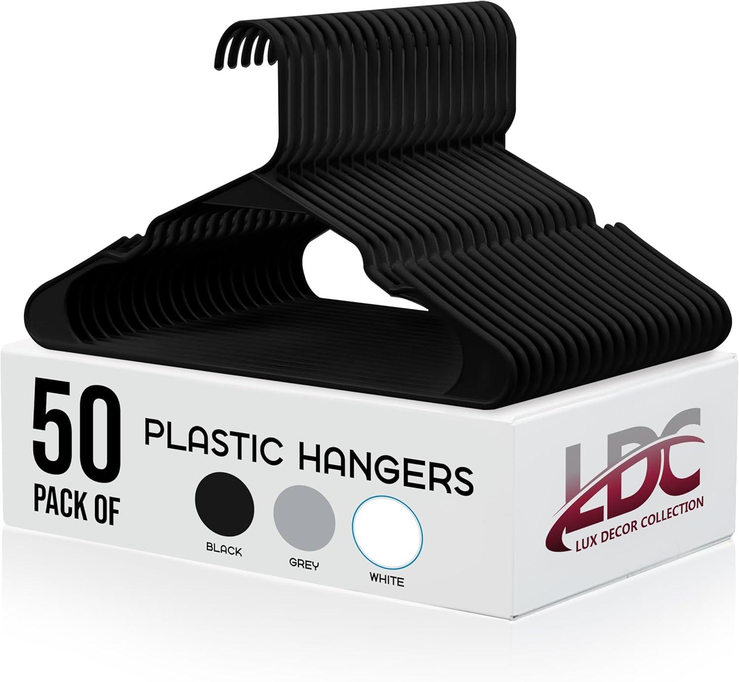 Lux Decor Black Heavy Duty Plastic Hangers, 50 Pack