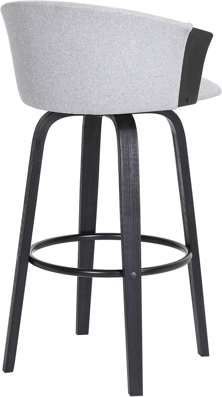 Oja 30 Inch Light Gray Fabric Swivel Barstool with Black Wood Legs