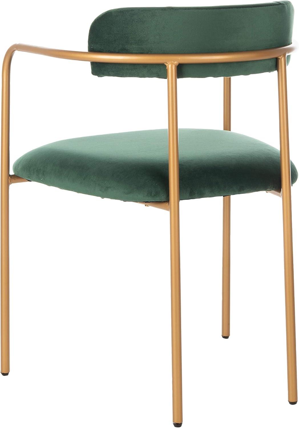 Malachite Green Velvet & Gold Metal Upholstered Side Chair