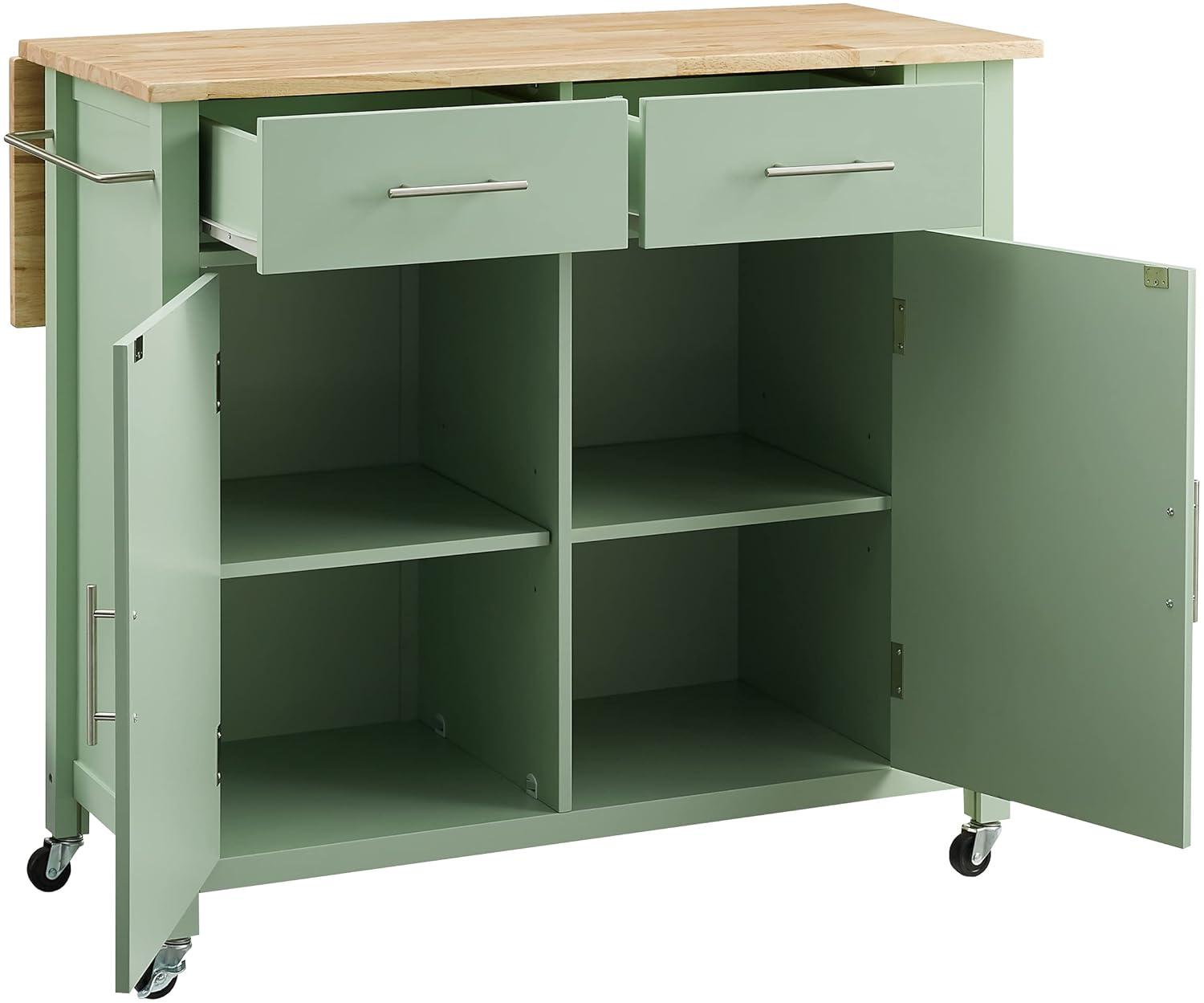 Savannah Wood Top Drop Leaf Kitchen Island/Cart Mint - Crosley: Adjustable Shelves, Spice Rack, Caster Wheels