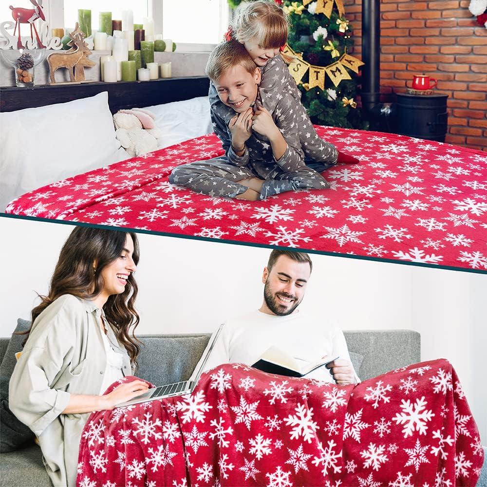 PAVILIA Holiday Festival Christmas Throw Blanket for Couch Bed Sofa, 50x60 (Snowflake Red)