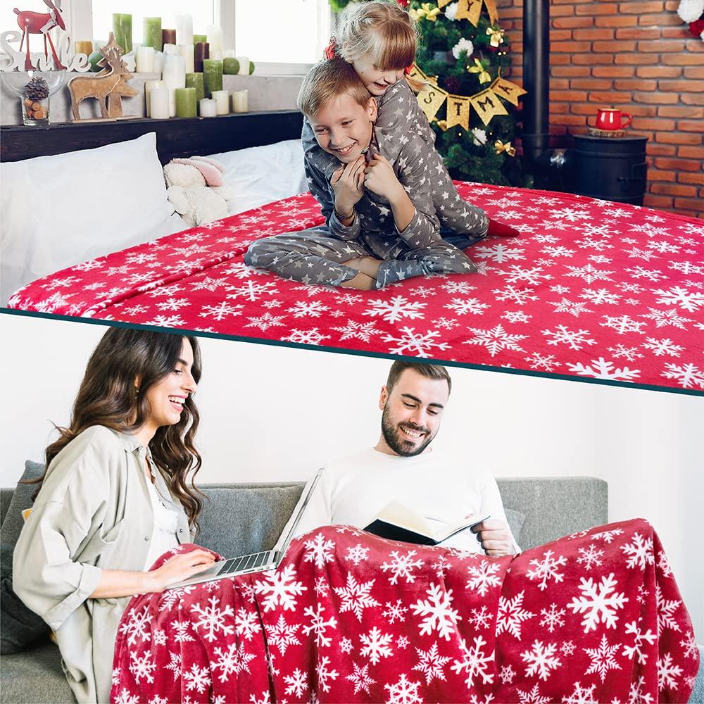 PAVILIA Holiday Festival Christmas Throw Blanket for Couch Bed Sofa, 50x60 (Snowflake Red)