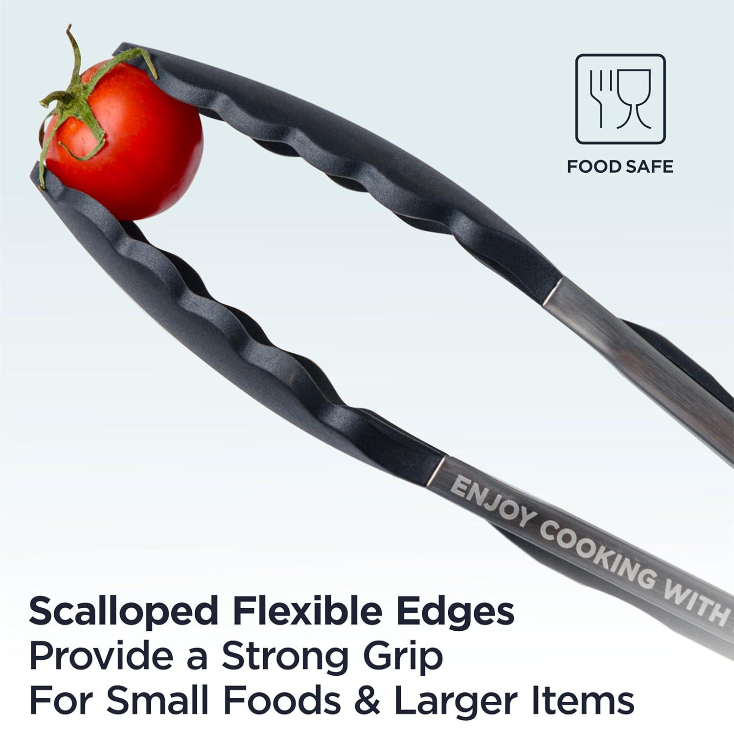 DEISS Deiss Pro 2-Piece Kitchen Tongs with Heat Resistant Silicone Tips for Cooking, BBQ - 9'' and 12'' (Set of 2)