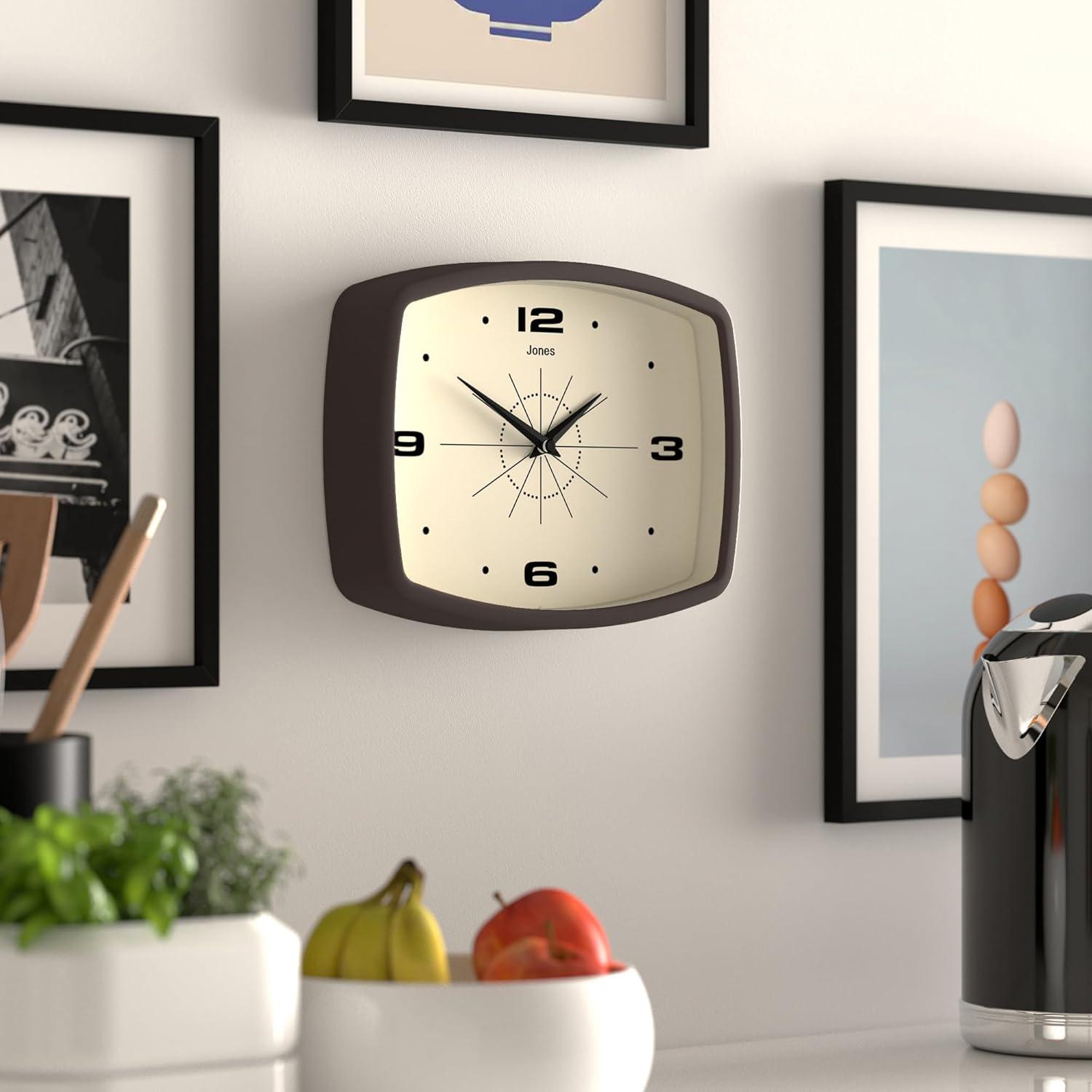 JONES CLOCKS® Movie Wall Clock | Retro Rectangular Clock | 10 inch | Mocha Brown | Cool Designer Look for Kitchen, Living Room or Office