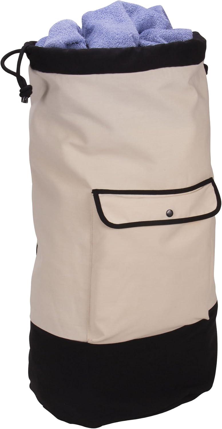 Household Essentials Backpack Duffel Laundry Bag Canvas Drawstring Cream/Black