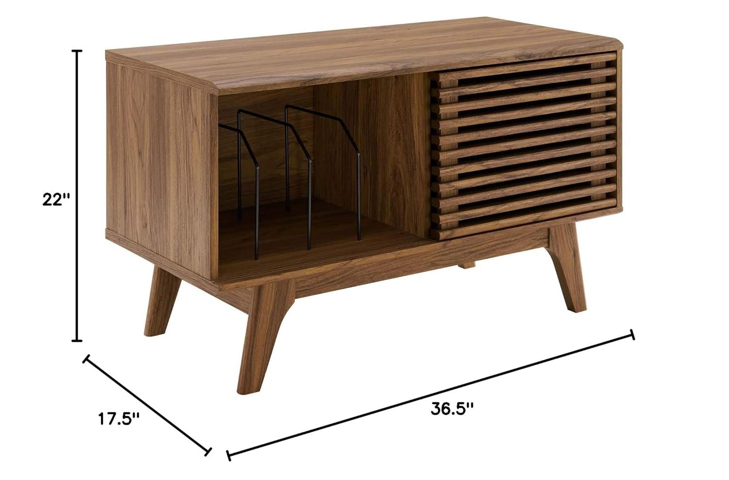 Modway Render Vinyl Record Display Stand – Mid-Century Modern LP Storage Organizer in Walnut for Albums and Turntable