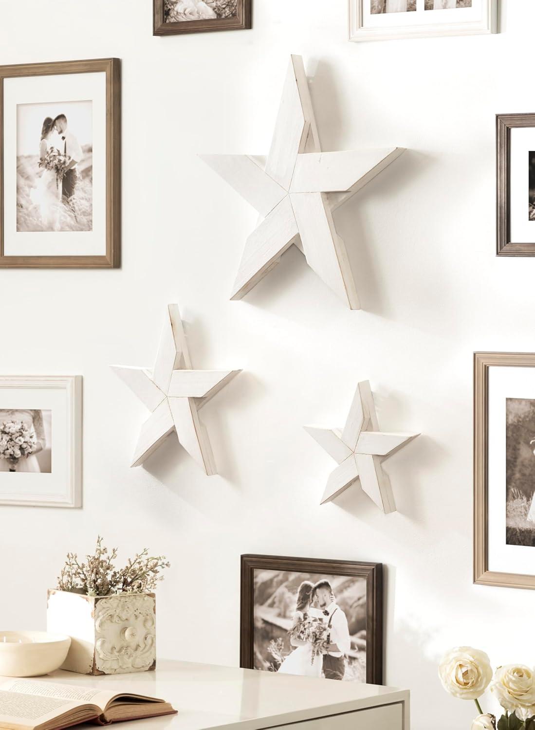 White Wooden Dimensional Star Wall Decor Set