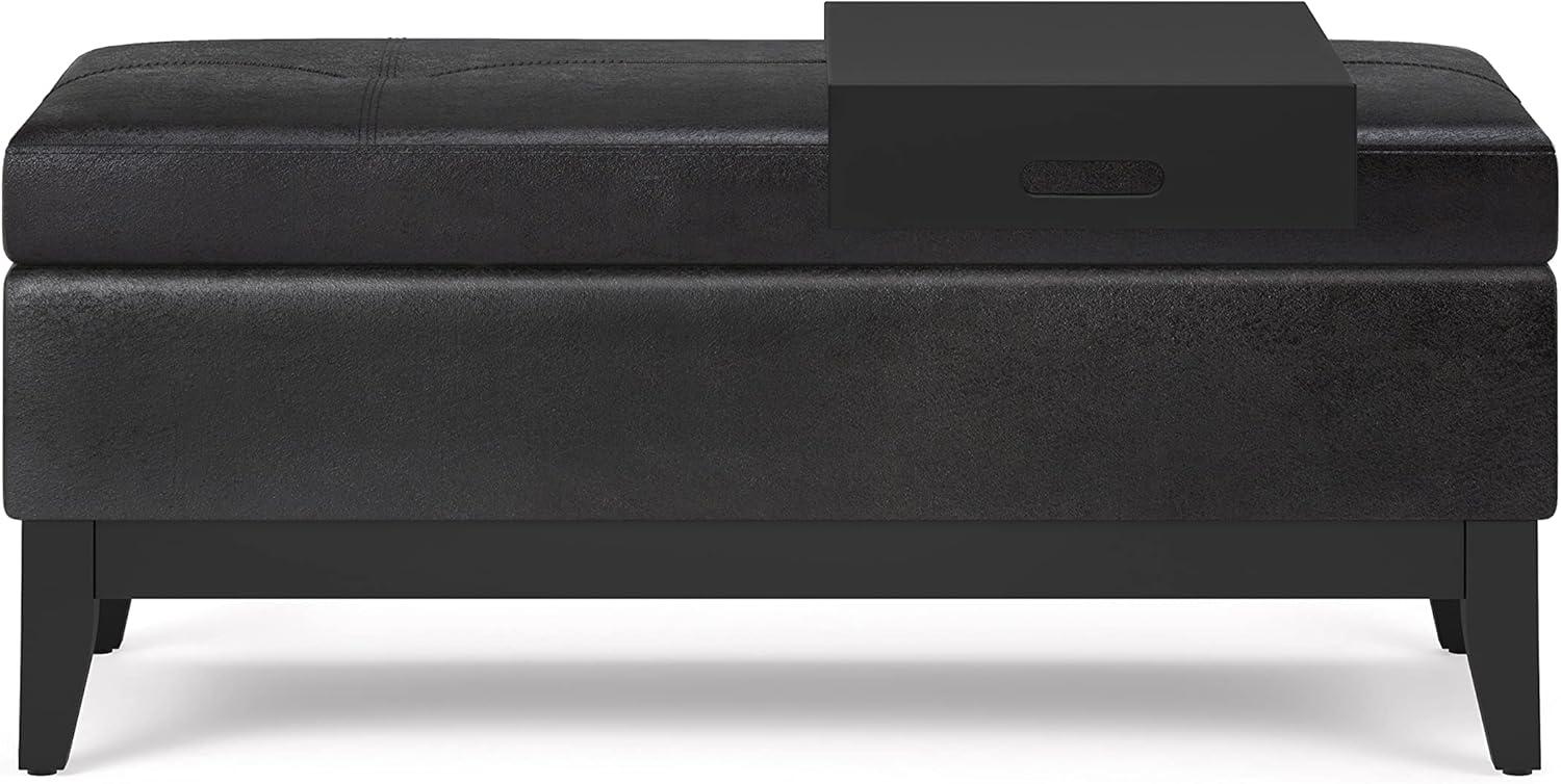 Simpli Home Oregon 42"W Upholstered Storage Ottoman Bench with Lift-Top Lid and Tray