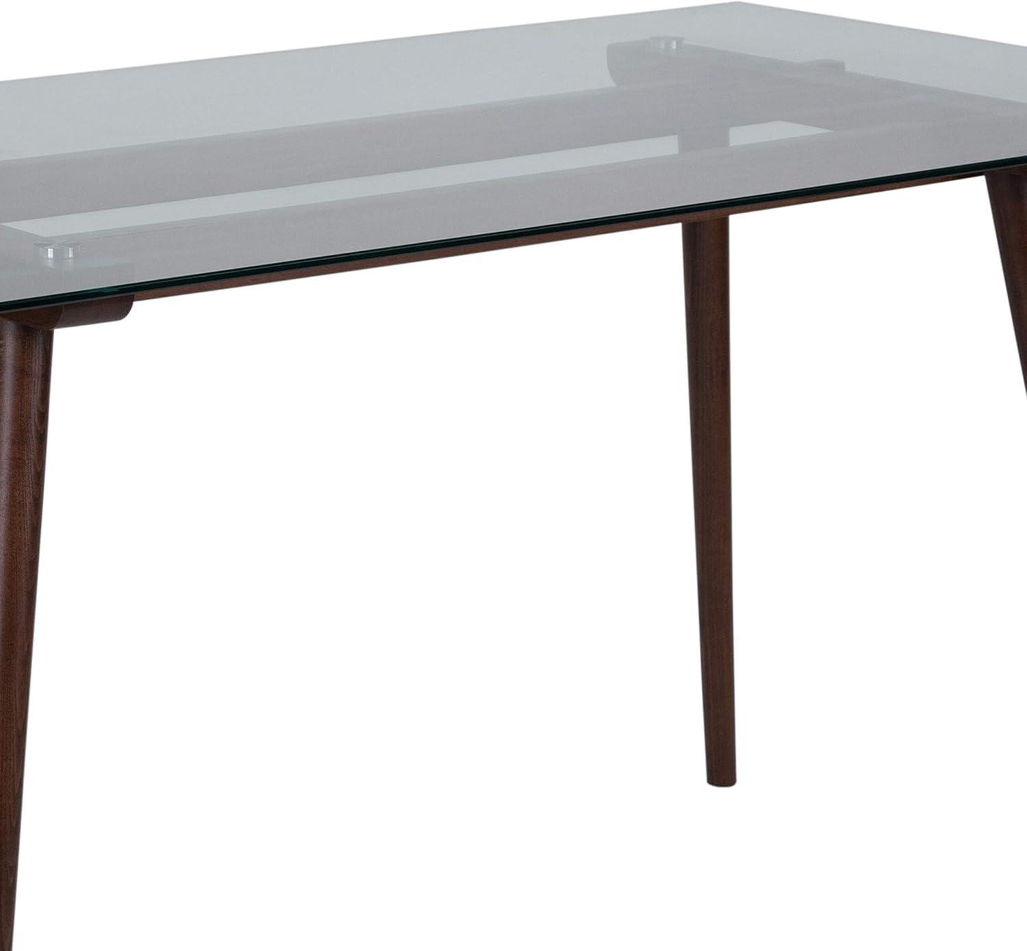 Flash Furniture Meriden 31.5" x 55" Rectangular Solid Walnut Wood Table with Clear Glass Top