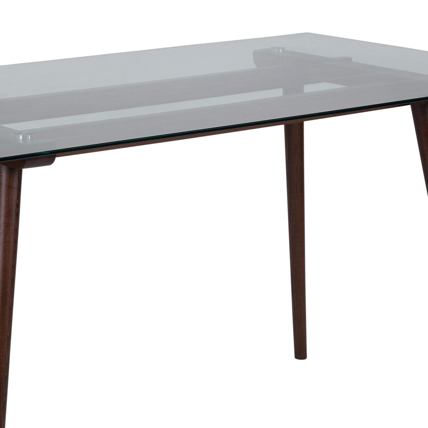 Flash Furniture Meriden 31.5" x 55" Rectangular Solid Walnut Wood Table with Clear Glass Top