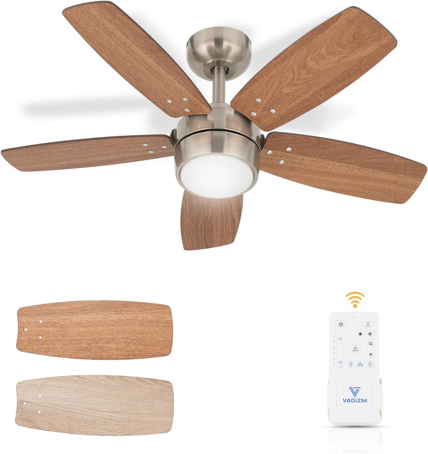 36 Inch Ceiling Fan with Light and remote for Kitchen Kids Room Doem Room(Brushed Nickel+Walnut)