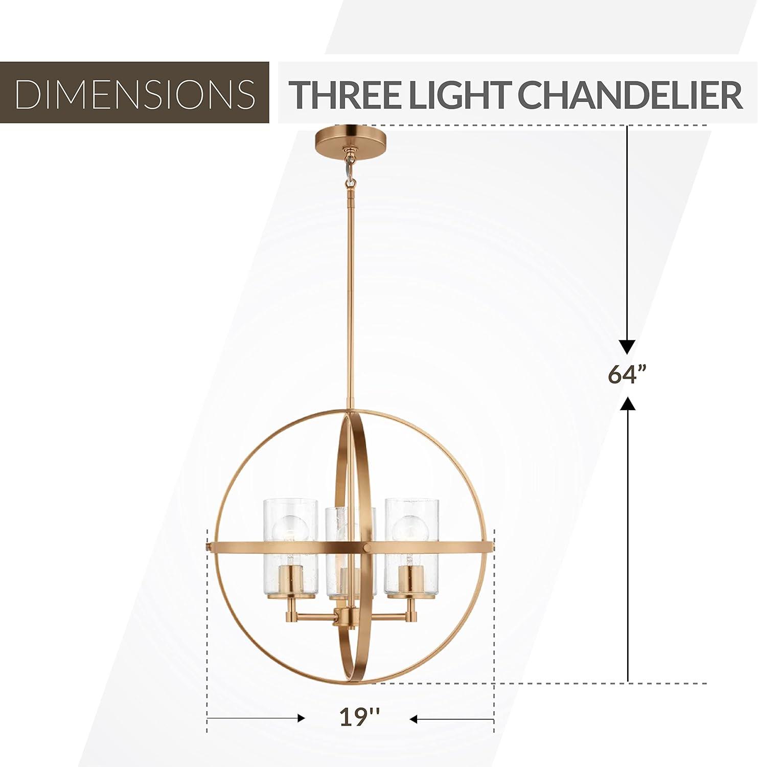 Alturas 3-Light Satin Brass Modern Dining Room Hanging Globe Chandelier with Clear Seeded Glass Shades