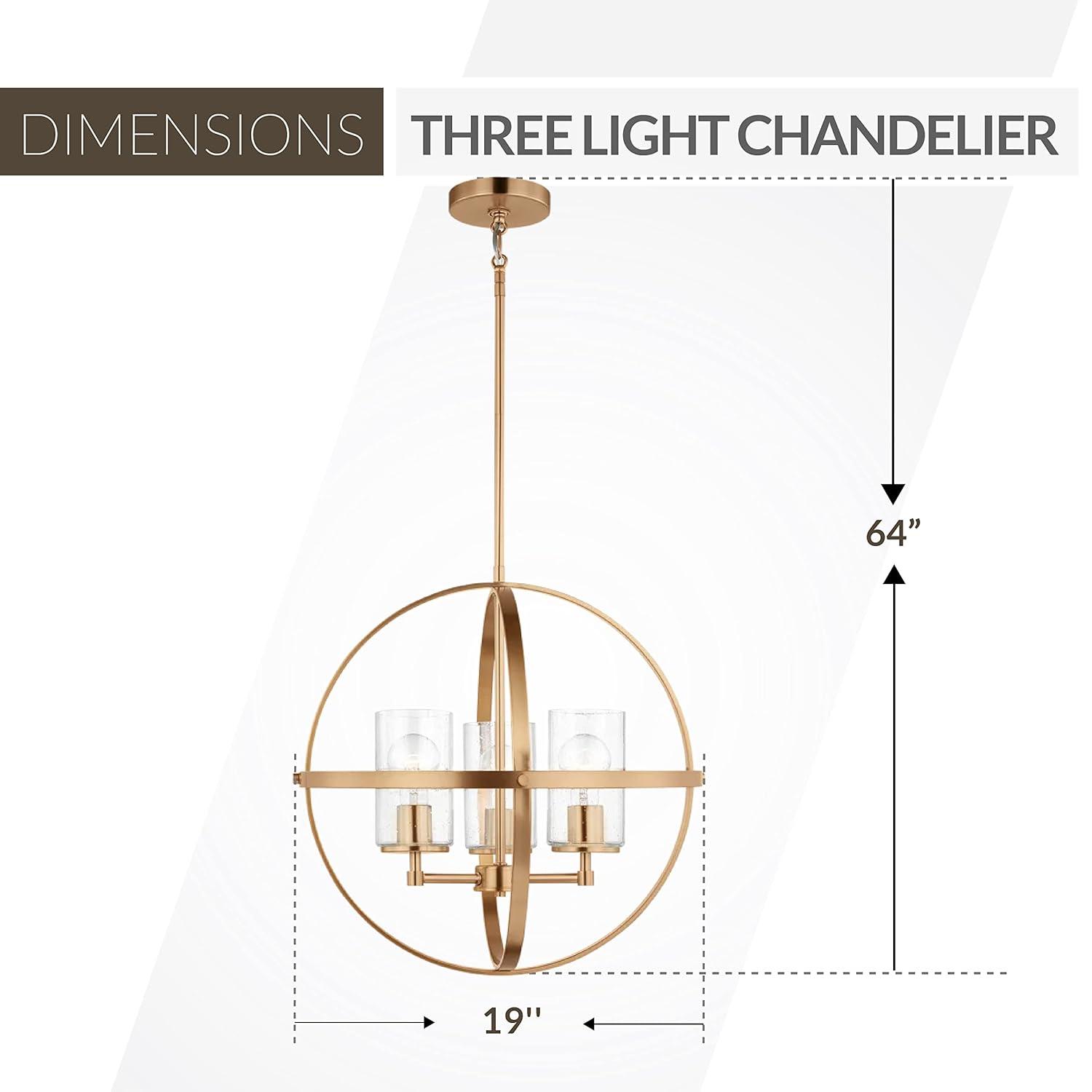 Alturas 3-Light Satin Brass Modern Dining Room Hanging Globe Chandelier with Clear Seeded Glass Shades