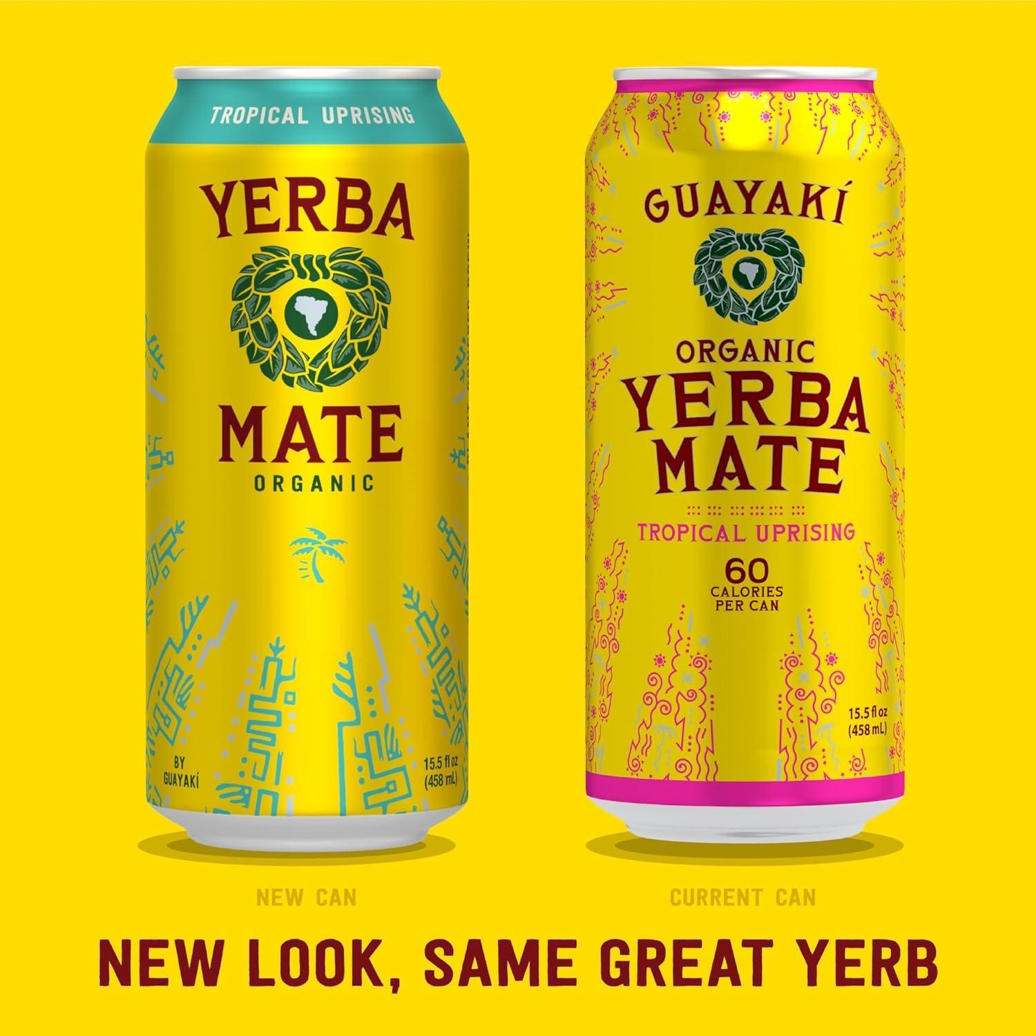 Guayaki Yerba Mate, Clean Energy Drink Alternative, Organic Tropical Uprising, 15.5oz (Pack of 12), 150mg Caffeine