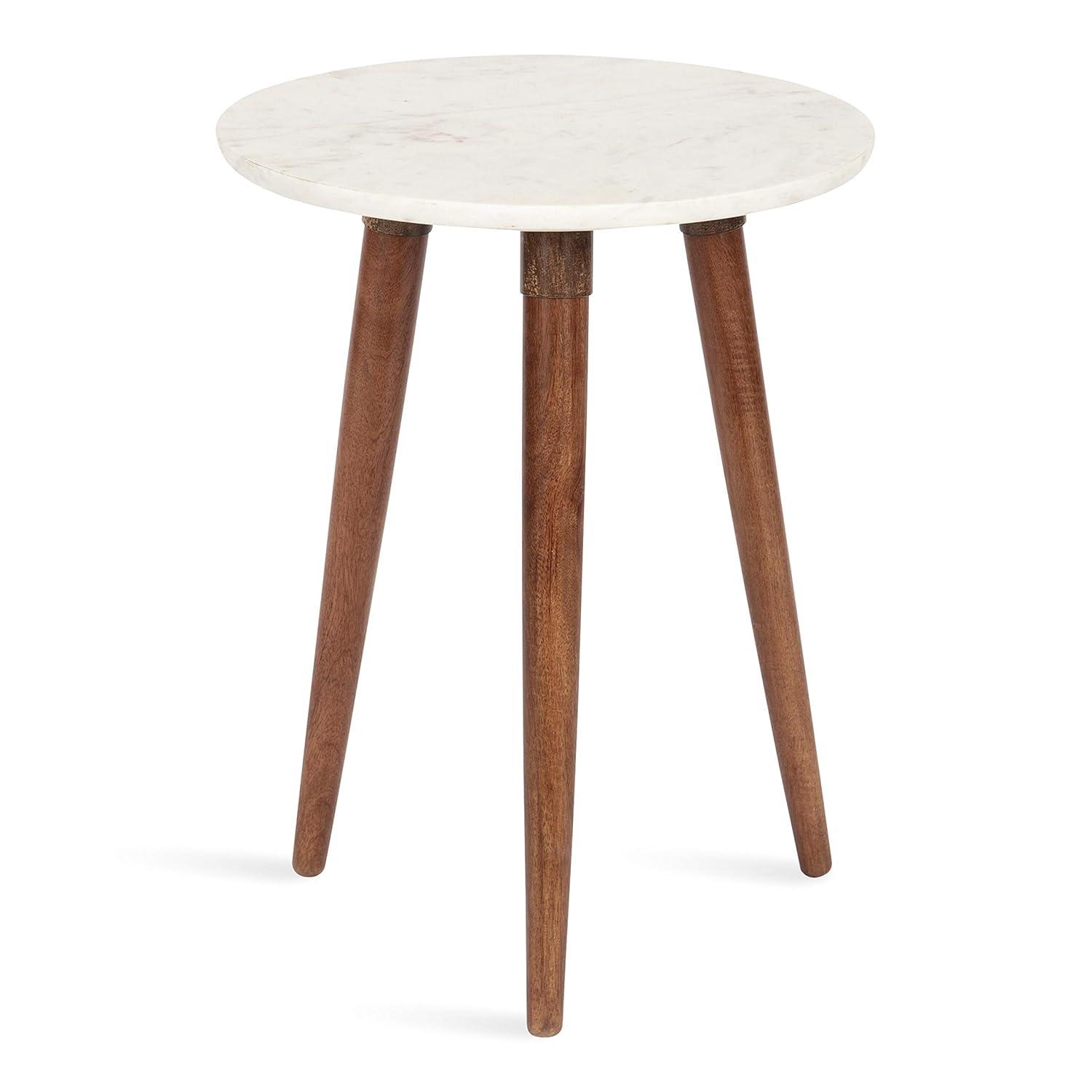 Kate and Laurel Rumsen Round Marble Side Table, 16x16x21, Walnut Brown
