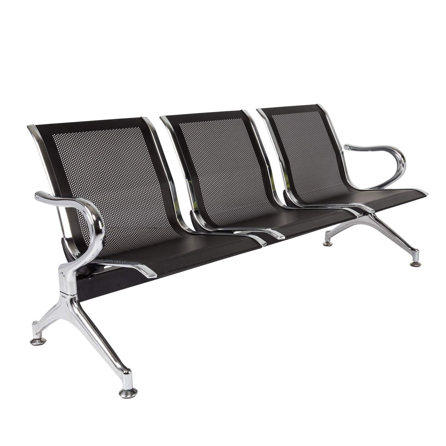 Kinbor Waiting Room Chairs, 3-Seat Reception Chairs Office Guest Waiting Furniture Bench Seating for Airport Bank Hospital, Black