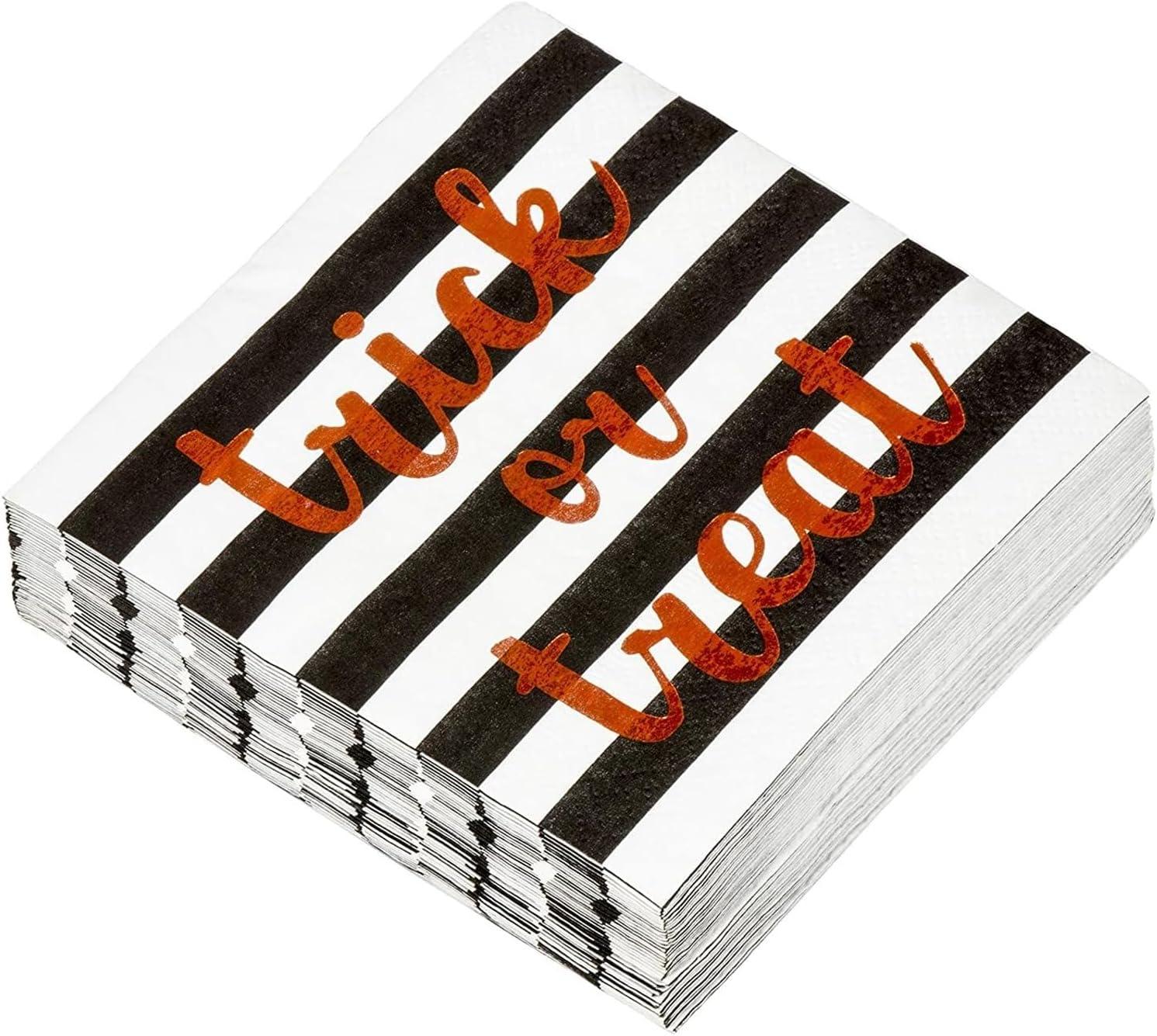 Blue Panda 50 Pack Halloween Cocktail Napkins, 3-Ply Trick or Treat Napkins for Spooky Halloween Decors and Party Supplies, 5x5 In