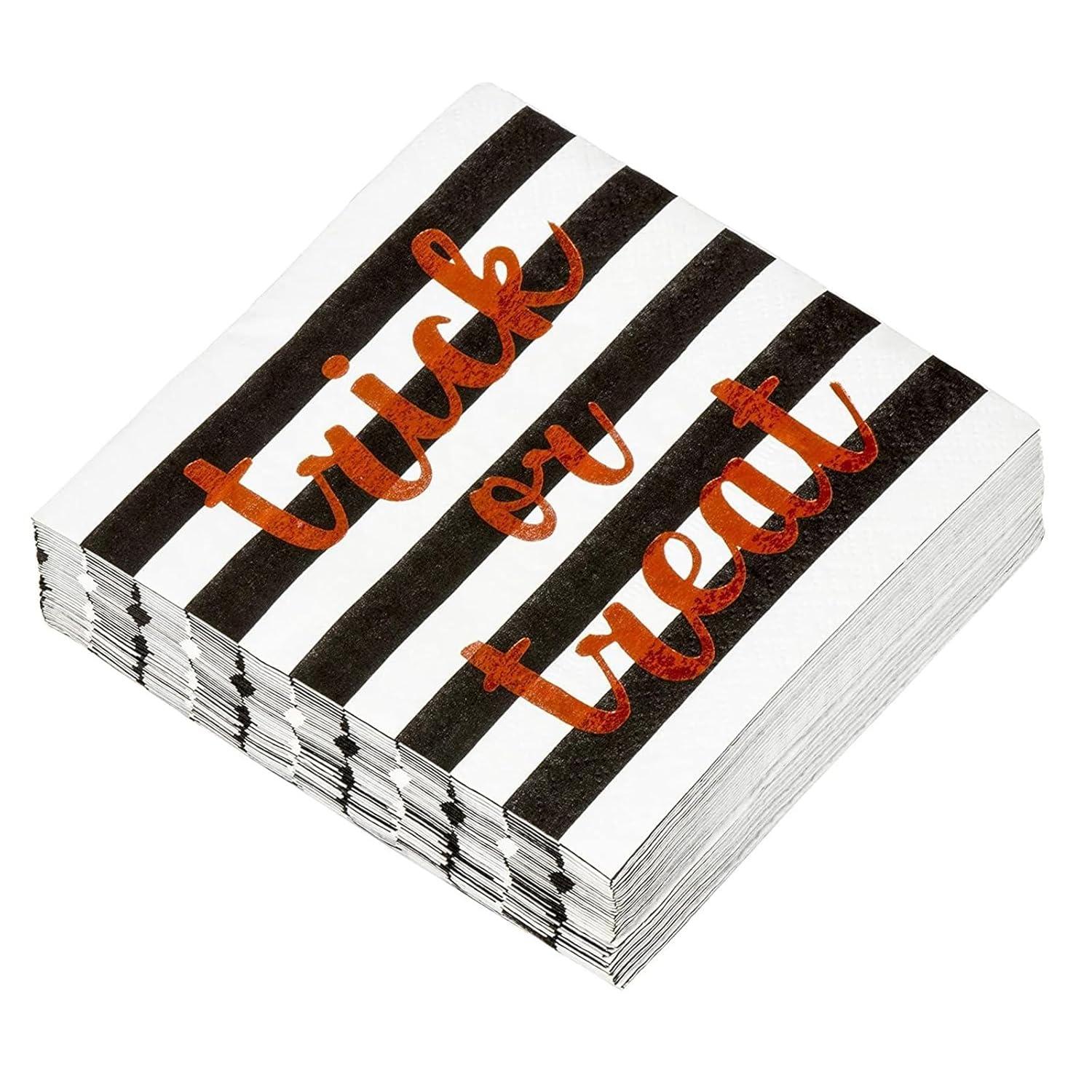 Blue Panda 50 Pack Halloween Cocktail Napkins, 3-Ply Trick or Treat Napkins for Spooky Halloween Decors and Party Supplies, 5x5 In