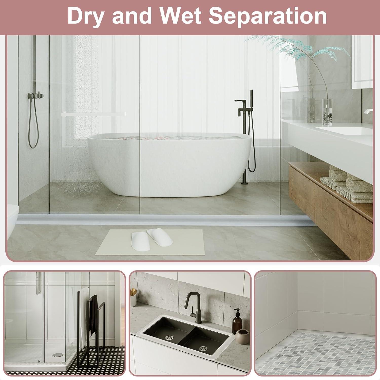 Shower Threshold Water Dam Guard - Self-Adhesive Silicone Waterproof Barrier, Leak-Proof, Flexible, Easy Installation, Customizable Length for Showers, Bathtubs, Sinks, and Countertops by Hzetuu