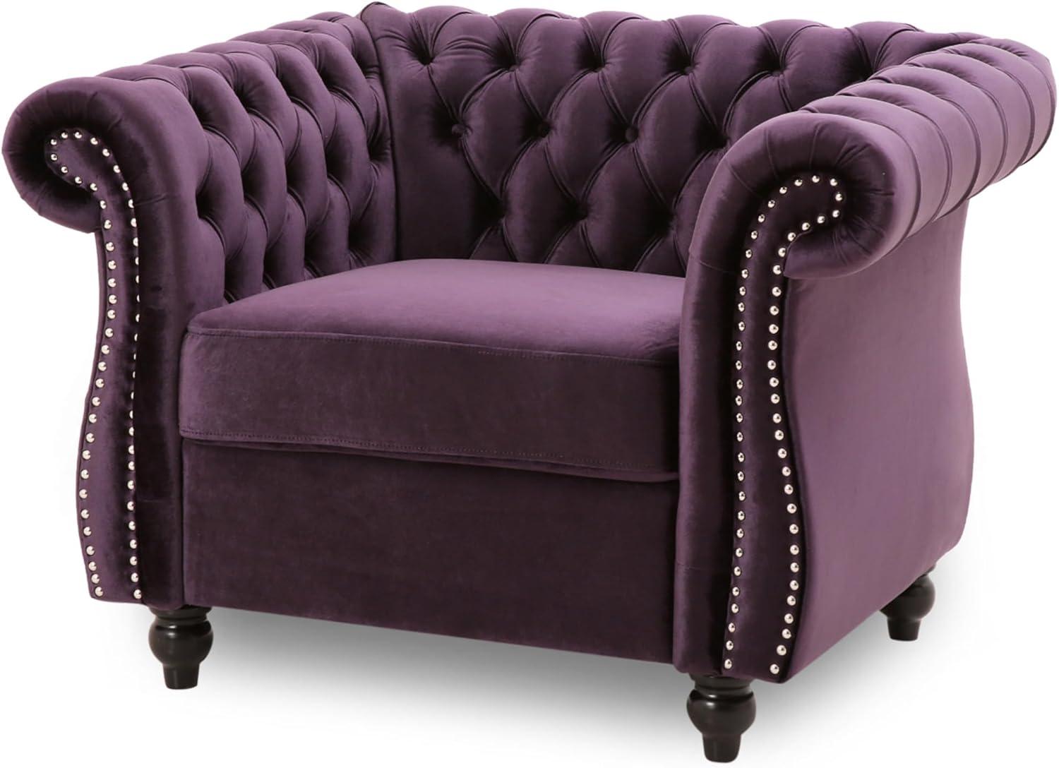Westminster Chesterfield Club Chair Blackberry - Christopher Knight Home: Velvet Upholstery, Nailhead Trim