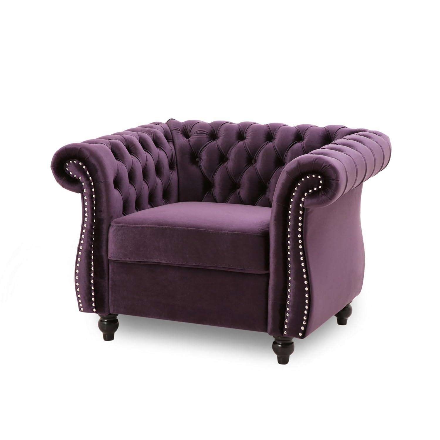 Westminster Chesterfield Club Chair Blackberry - Christopher Knight Home: Velvet Upholstery, Nailhead Trim
