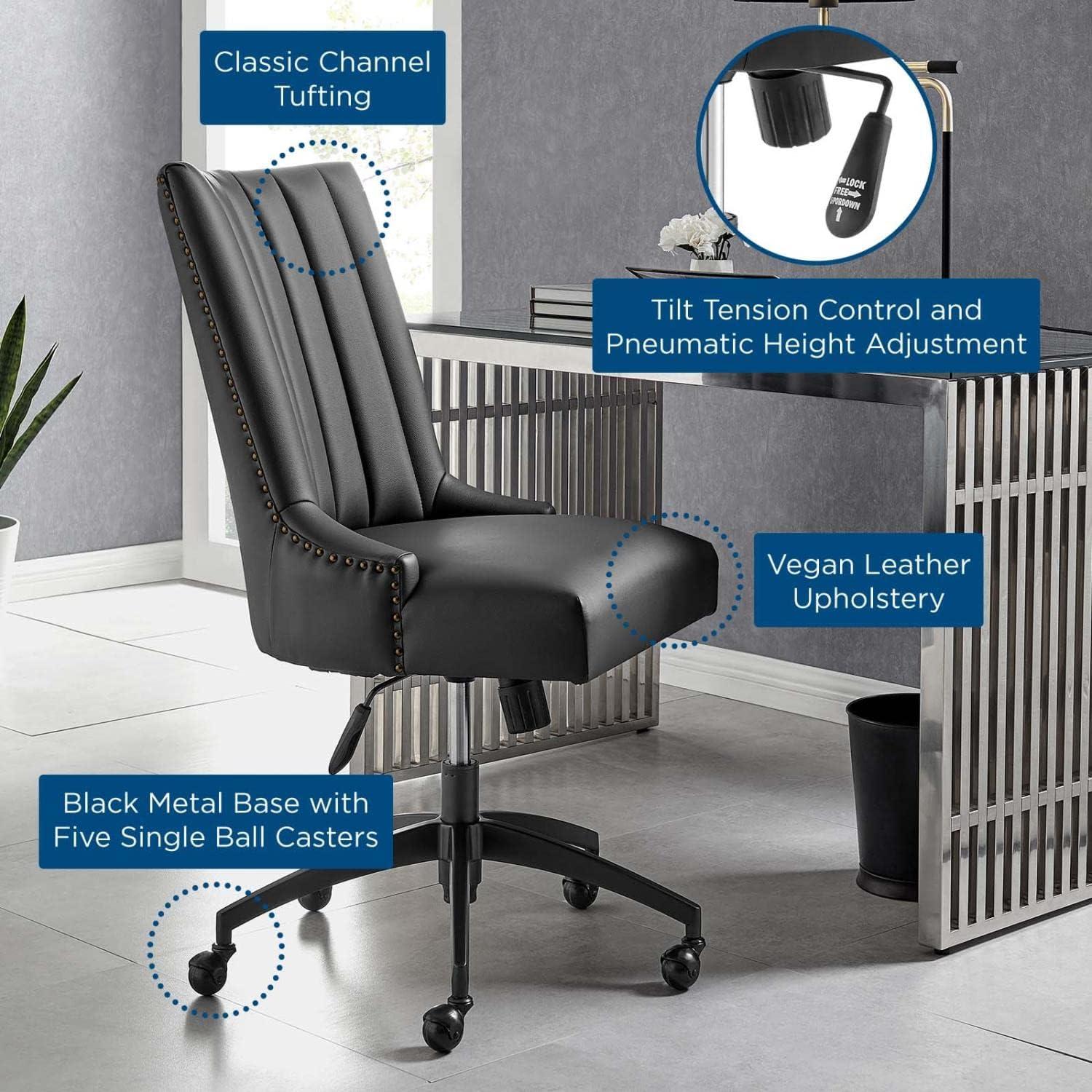 Modway Empower Channel Tufted Vegan Leather Office Chair Black: Metal Frame, Adjustable Height, Modern Style