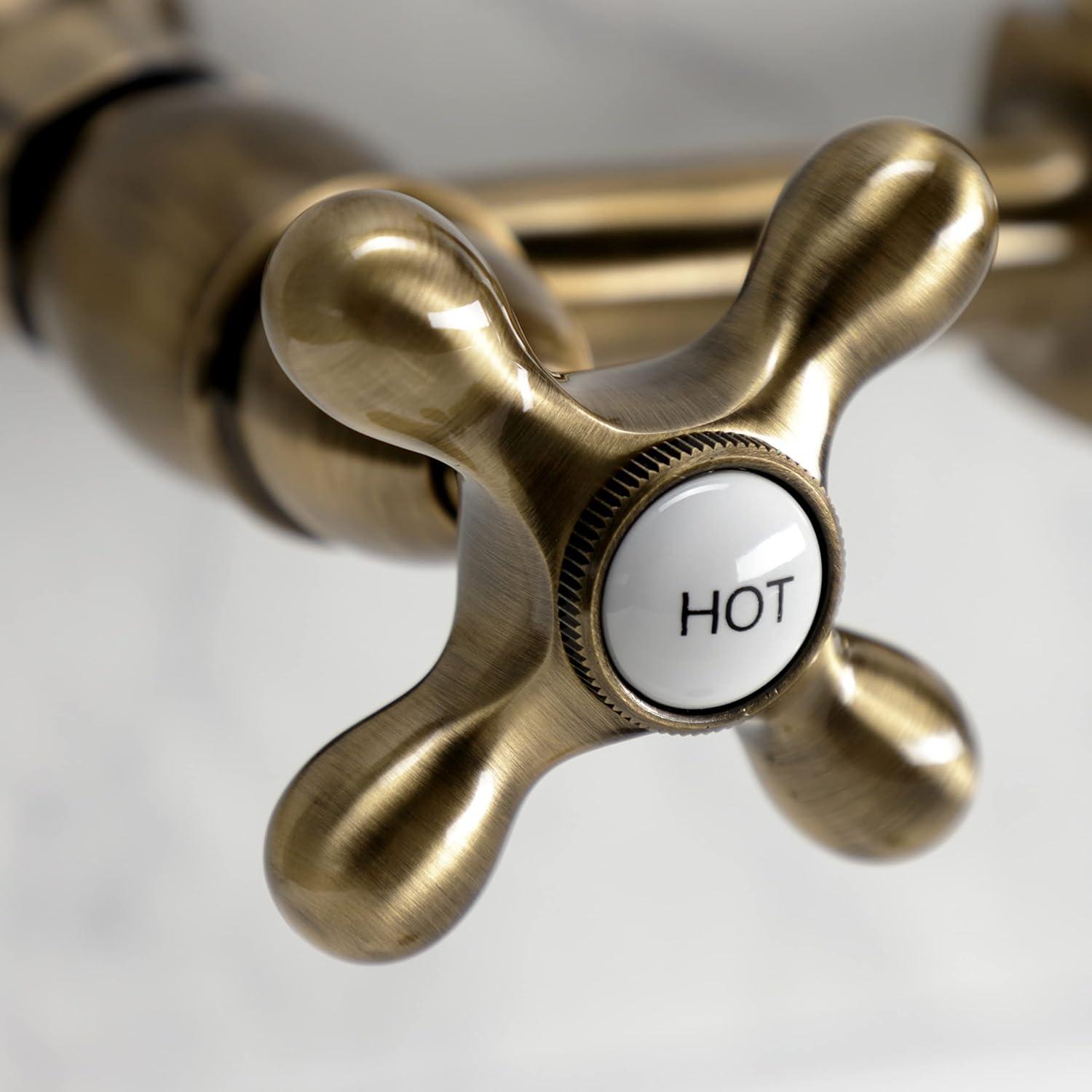 Kingston Brass Heritage Double-Handle 2-Hole Wall-Mount Bridge Kitchen Faucet