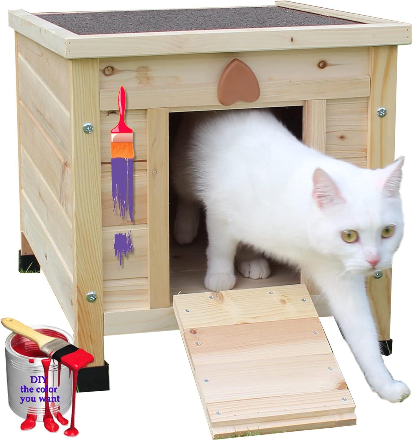 Rockever Cat House Outside, Feral Cat House Outdoor Weatherproof Rabbit Hutch Small, Wooden Small Pet House and Habitats -Wine red