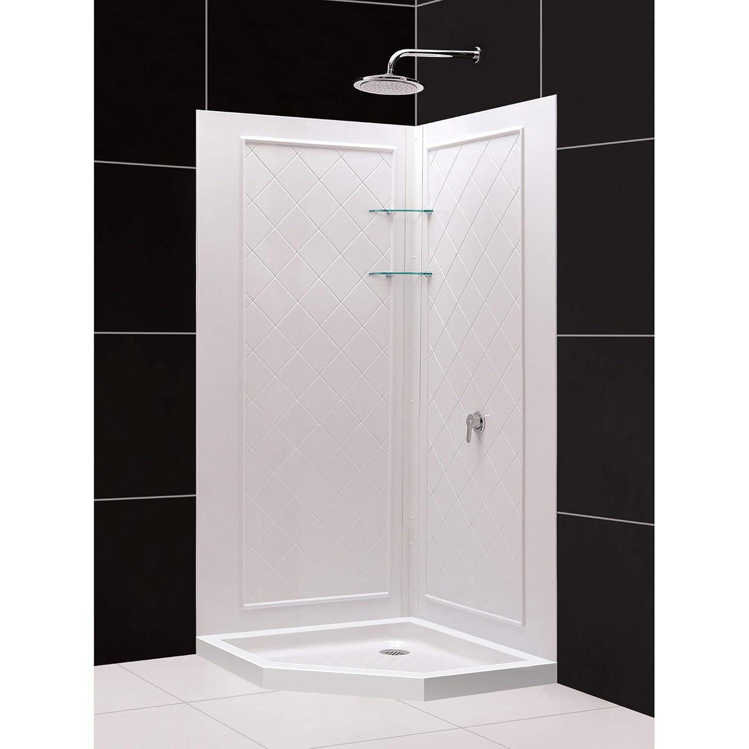 Qwall 38'' W x 38'' D x 76.75" H Framed Neo-Angle Shower Stall and Base Included