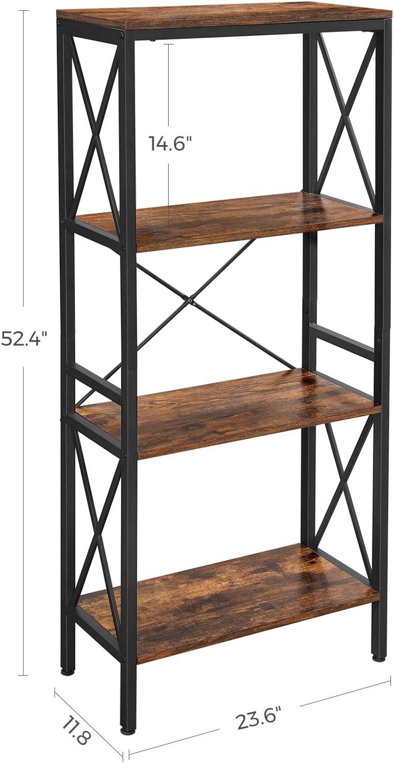 VASAGLE Standing Shelf Ladder Rack with 4 Open Shelves Bookshelf Kitchen Shelf for Kitchen Office Rustic Brown and Black