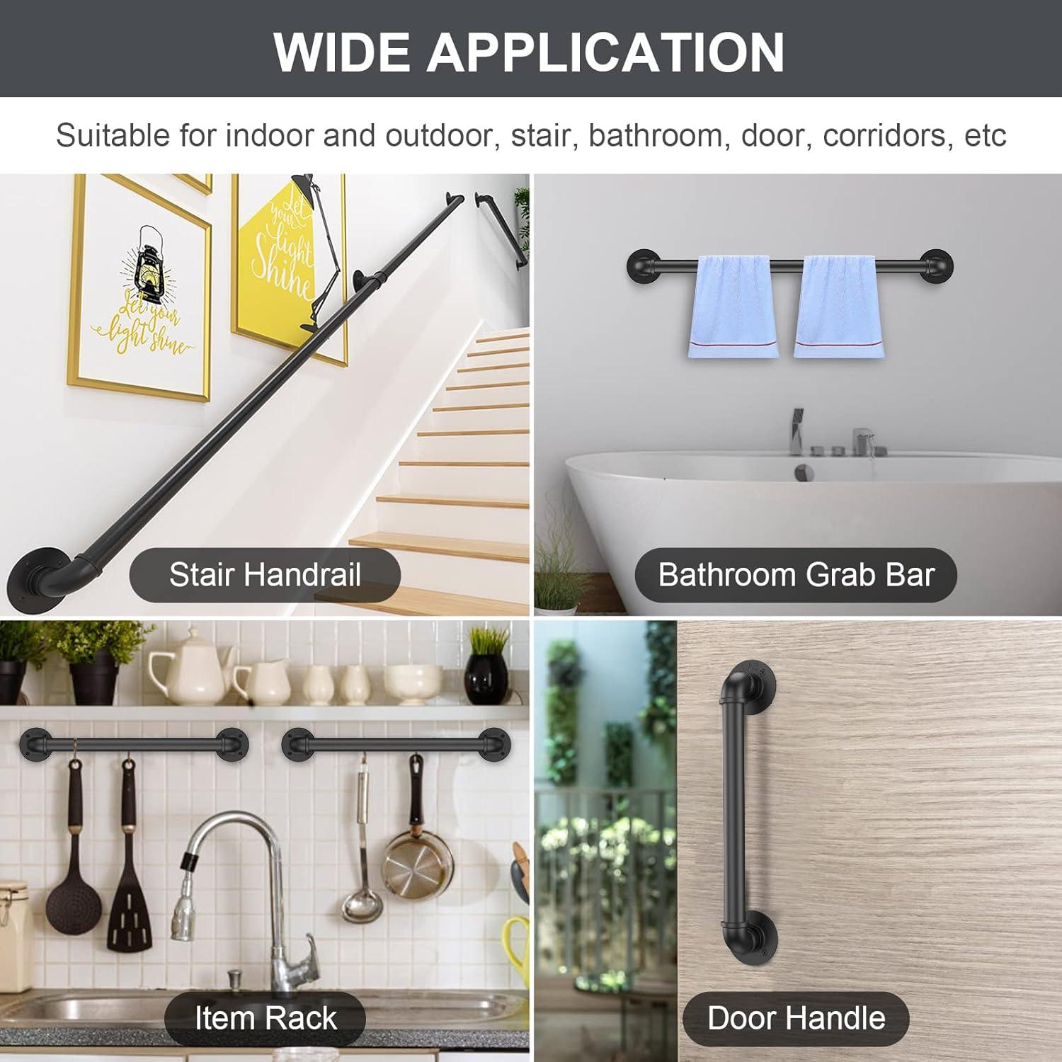 4FT Industrial Stair Railing Wall Mount Staircase Handrail φ1.3" Pipe Hand Rail for Steps Grab Bar Foot Rail Vintage Pipe Railing Black Deck Handrail for Outdoor Indoor Stairs Porch