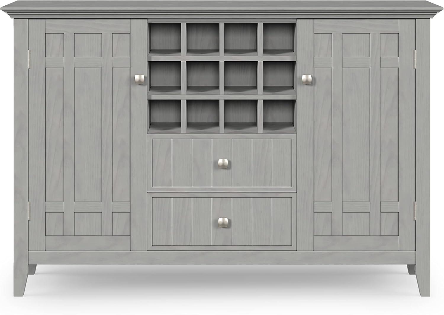 Simpli Home Bedford 54"W Solid Wood Sideboard Buffet and Wine Rack, 2 Drawers, and 2 Cabinets