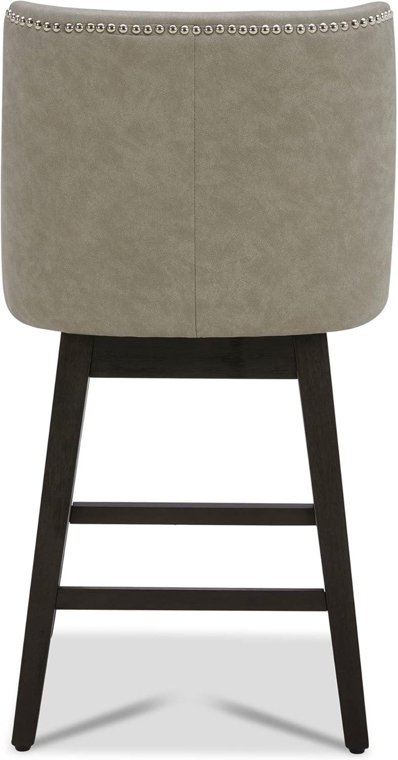 CHITA 26 inch Faux Leather Swivel Upholstered Counter Height Bar Stools with Full Back, Set of 2, Stone Gray