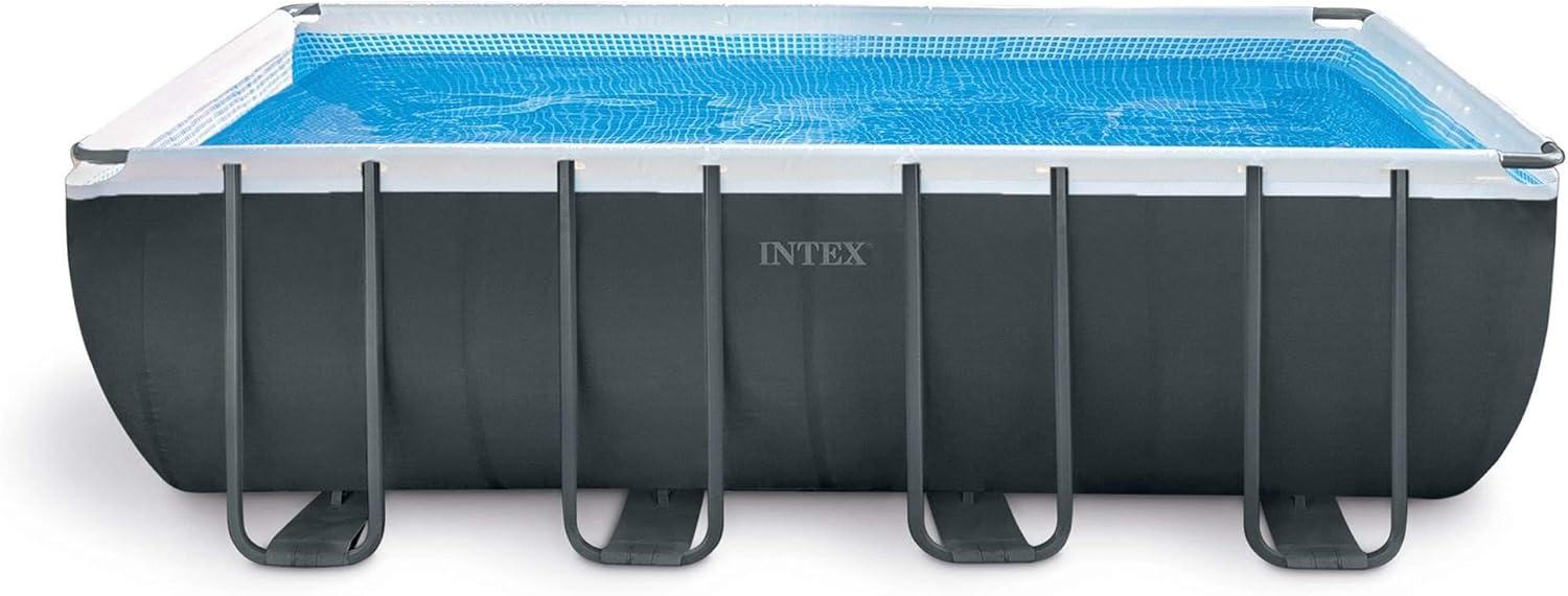 Intex 18ft Gray Rectangular Frame Pool Set with Filter and Pump