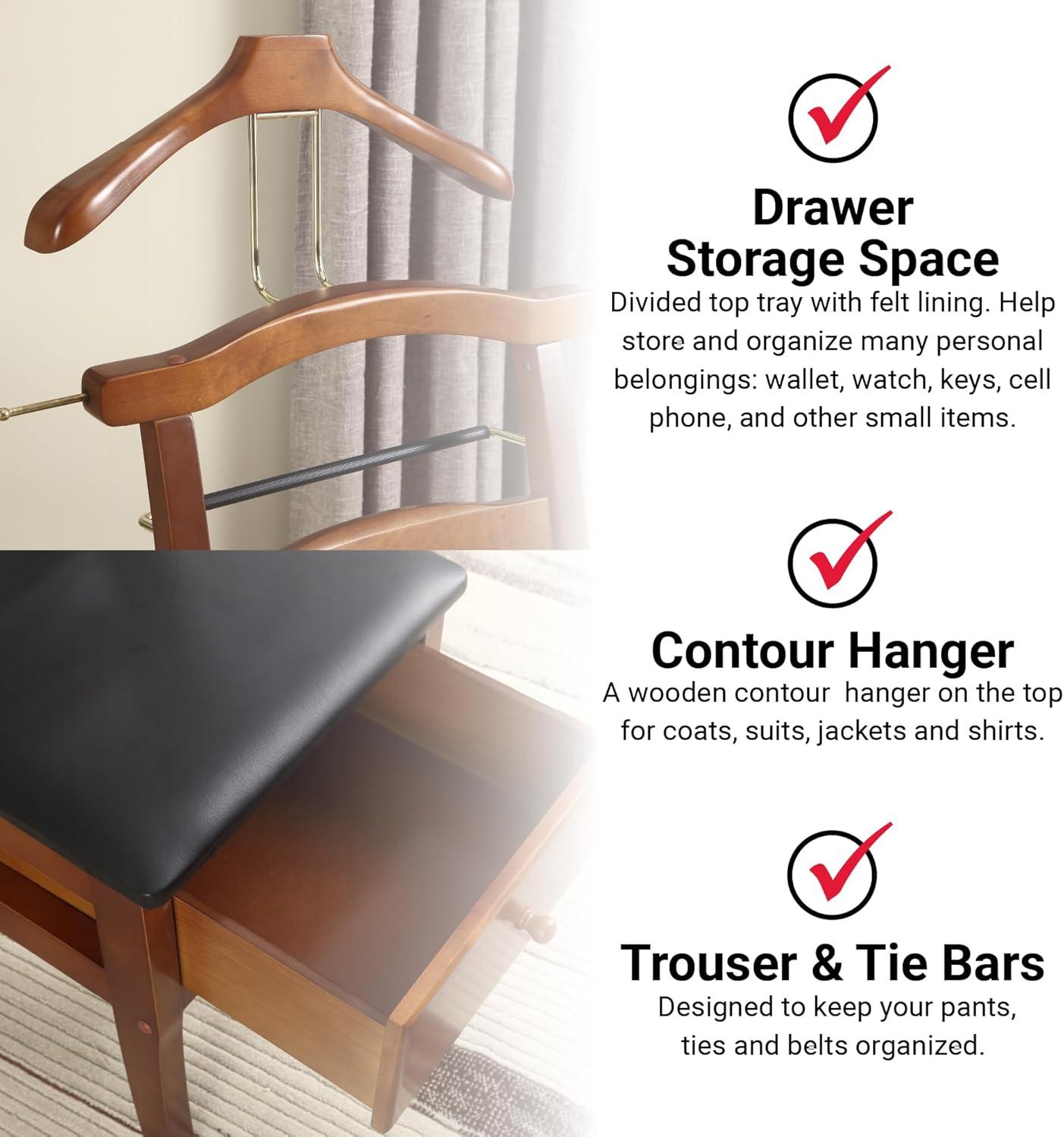 Vl16123 Manchester Chair Valet, Light Walnut Finish, Traditional Design with Solid Maple Wood