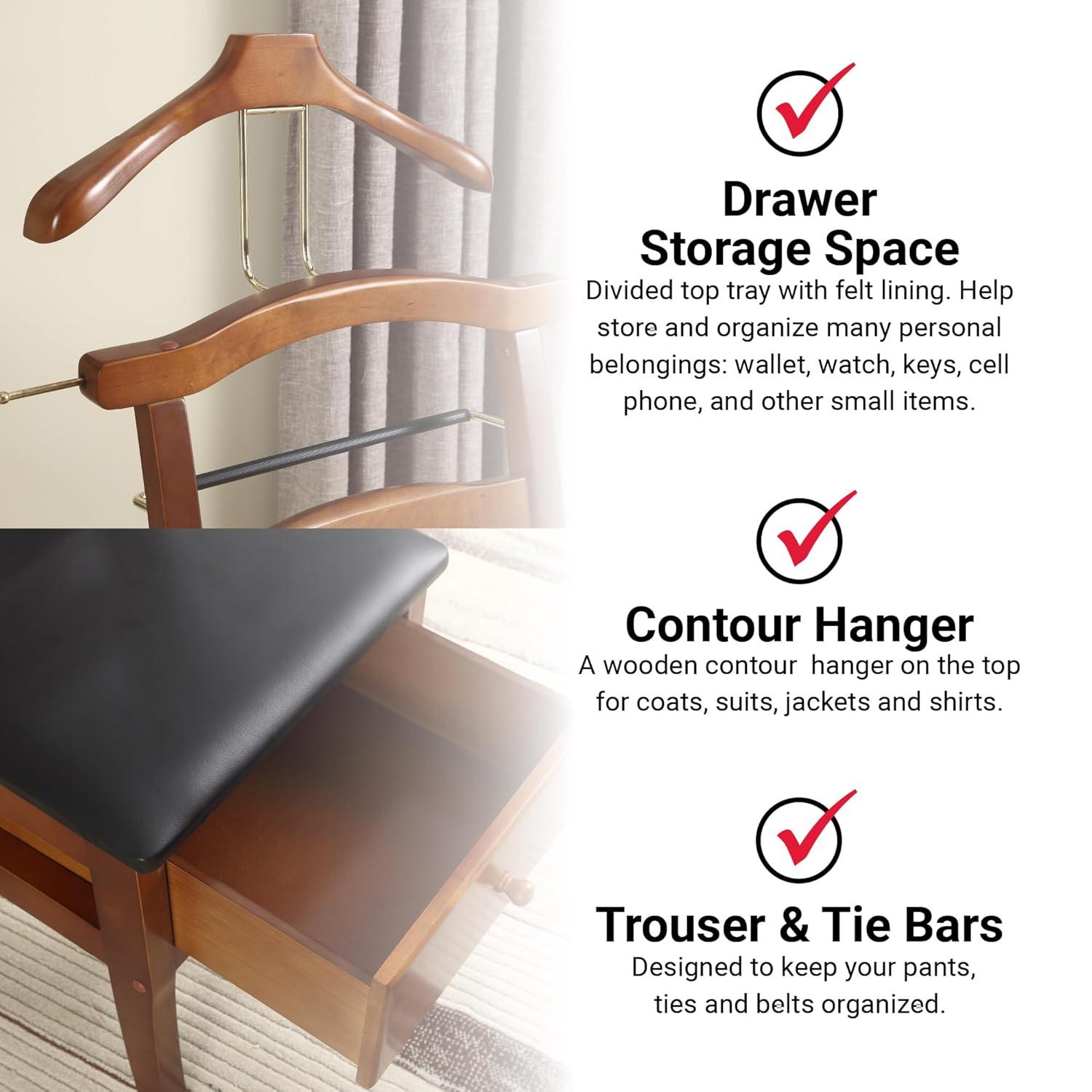 Vl16123 Manchester Chair Valet, Light Walnut Finish, Traditional Design with Solid Maple Wood