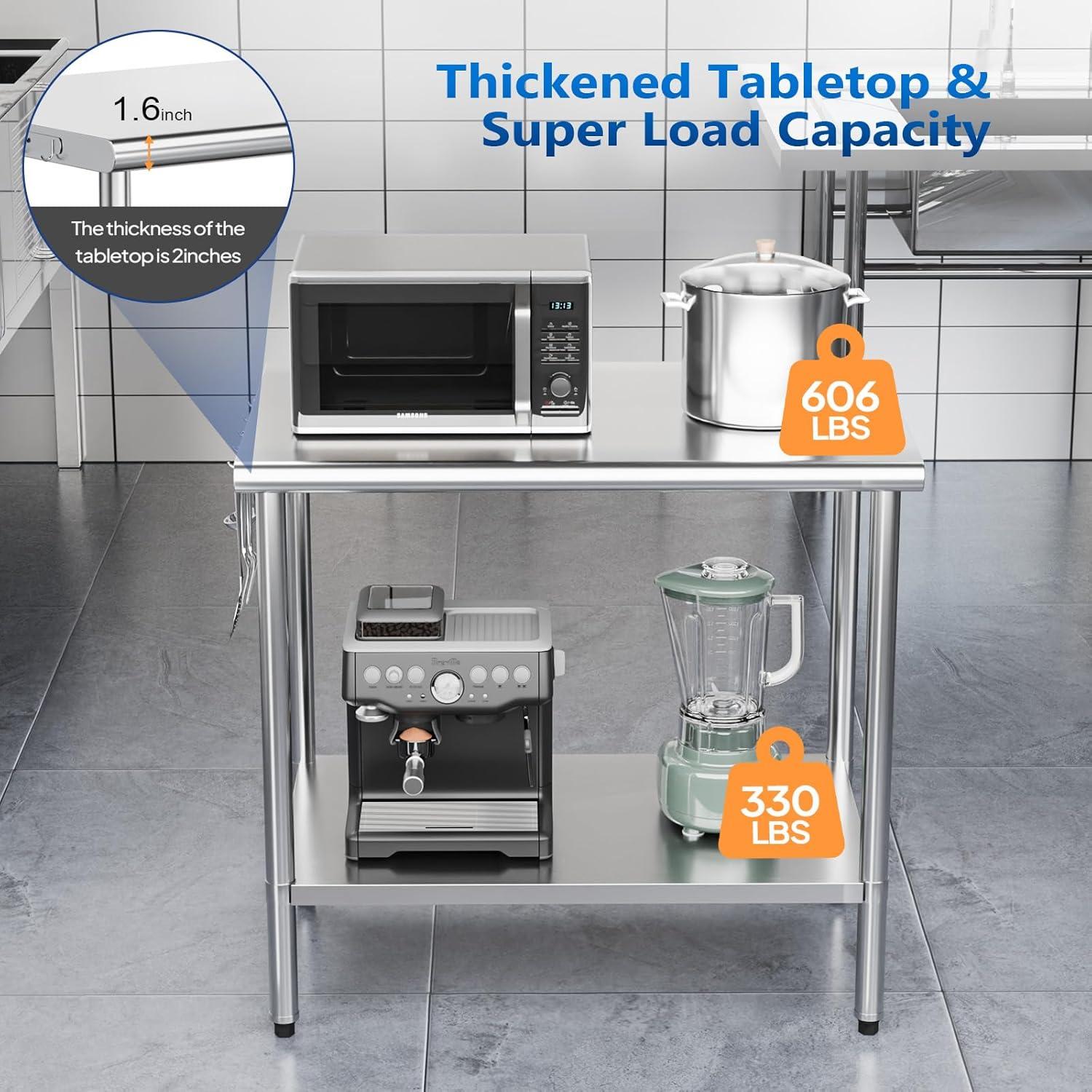 ROVSUN 30'' x 24'' Stainless Steel Table for Prep & Work, Metal Table with Undershelf for Kitchen Restaurant, Home