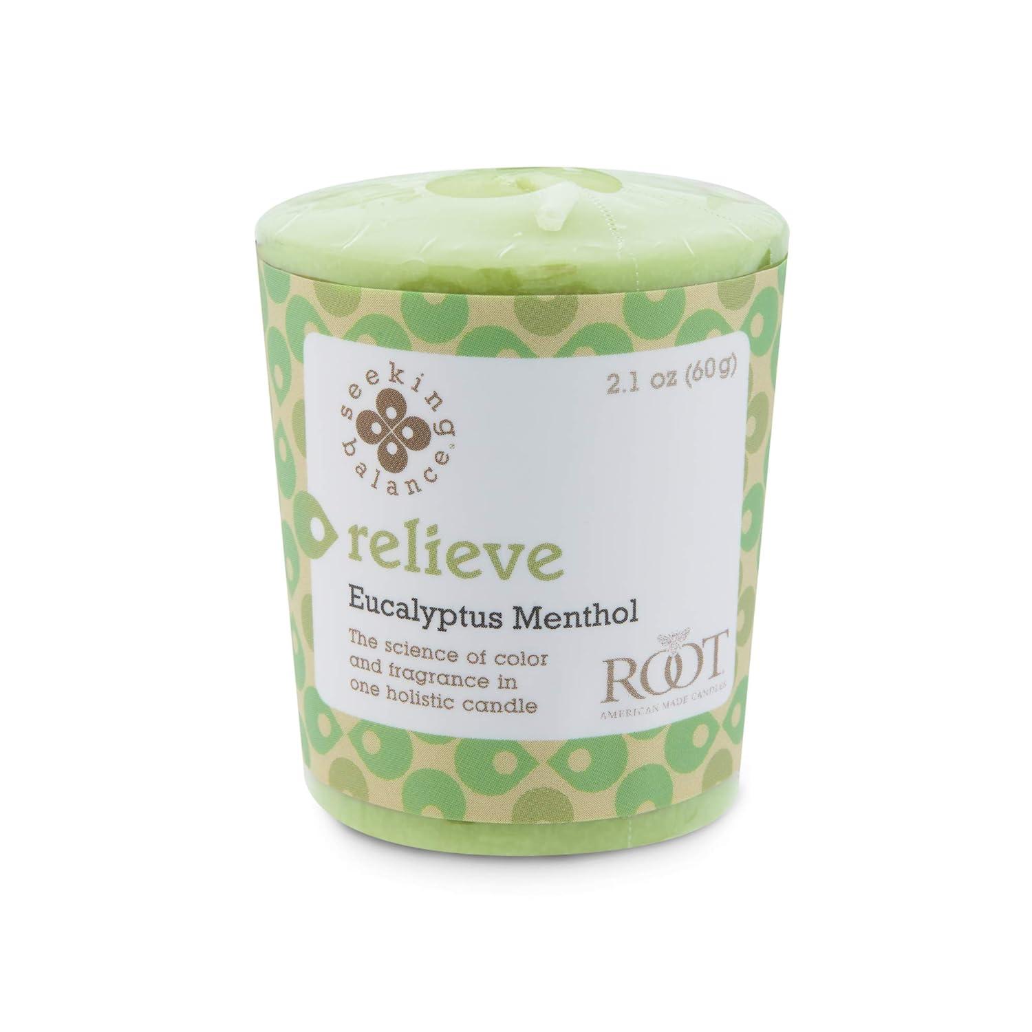 Root Candles Seeking Balance Relieve Eucalyptus Menthol Scented Votive Candle (Set of 18)