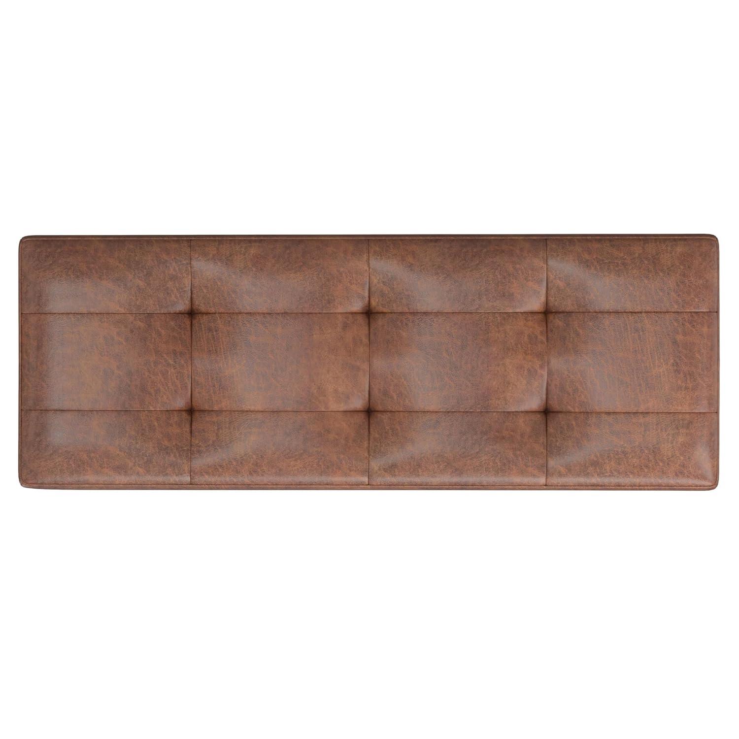 Simpli Home Shay 48 inch W. Modern Storage Ottoman in Distressed Saddle Brown Faux Leather