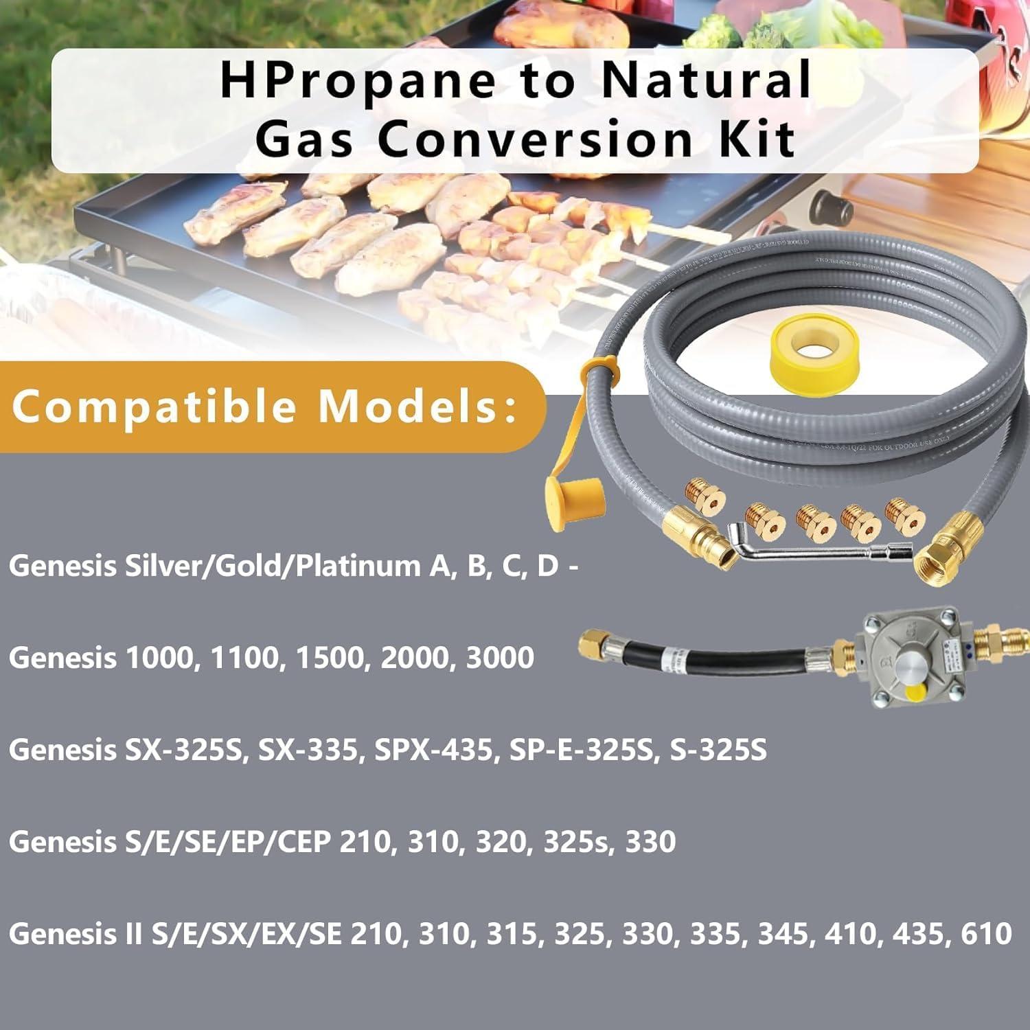 Propane to Natural Gas Conversion Kit Fit for Weber Genesis II 330/335 with NG Regulator, Orifice Kit, and 10' Grill Hose - Convert Your Grill from LP to Natural Gas with an Easy Install!