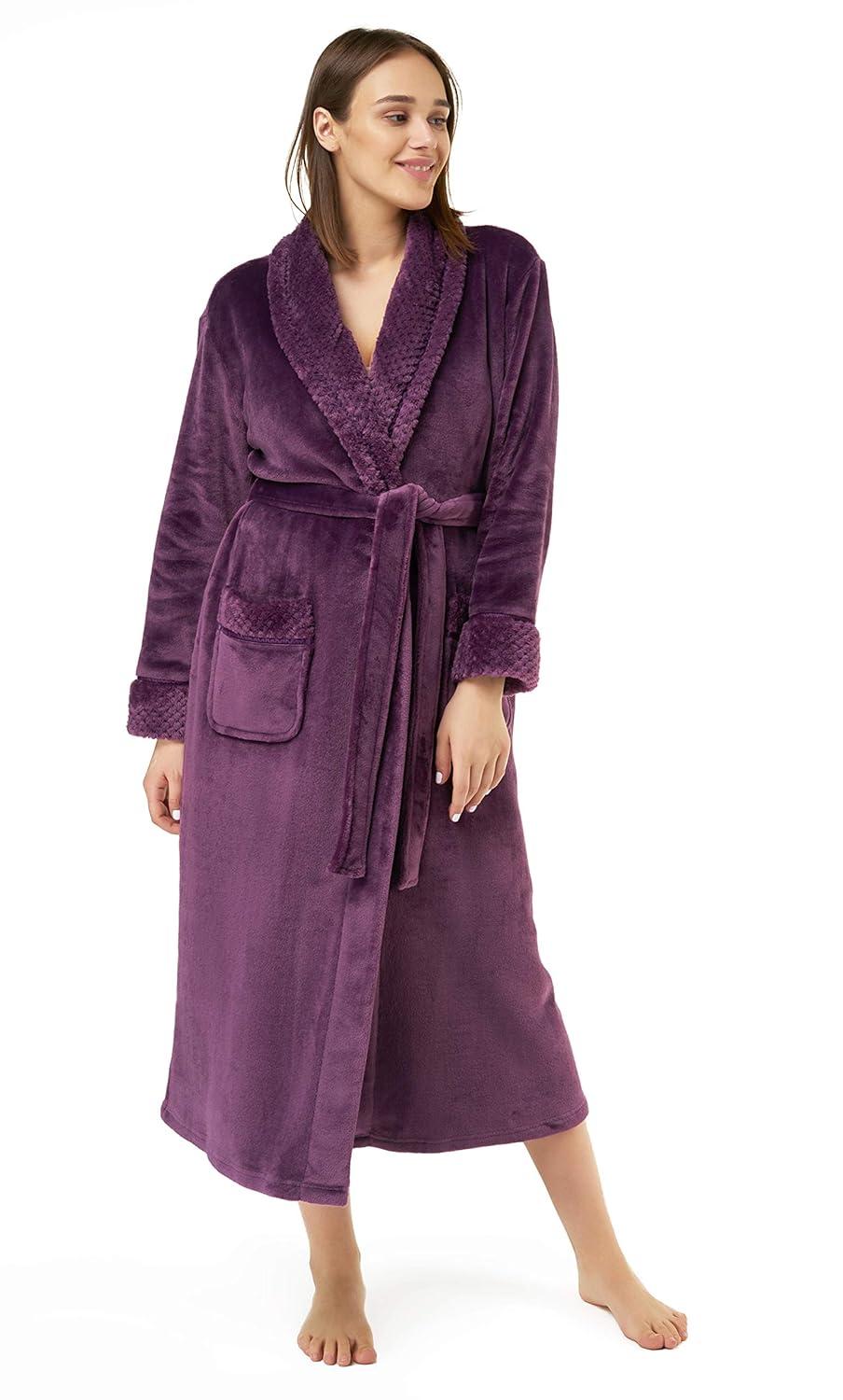 Turquaz Linen Womens Plush Soft Robes, Fleece, Long Comfy Robe (XX-Large, Purple)